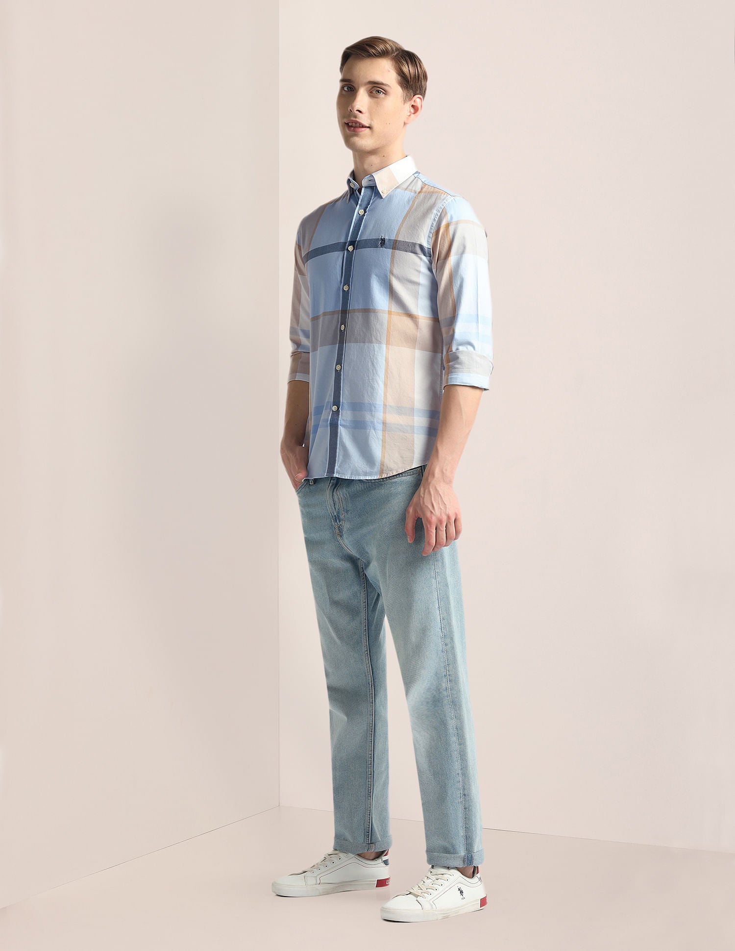 Plaid Check Pinpoint Oxford Shirt Blue - U.S. Polo Assn. India | Large