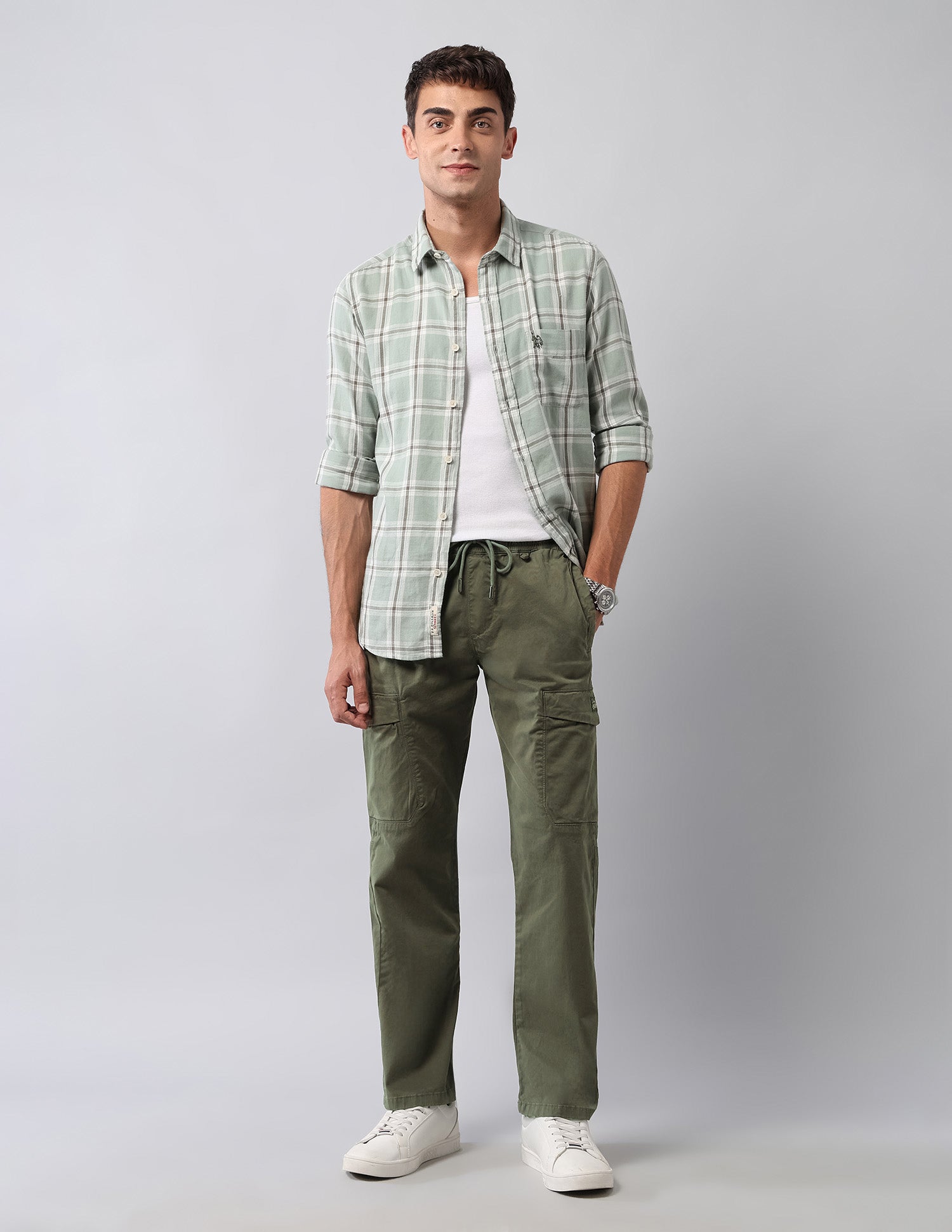 Solid Straight Fit Cargos Light Olive - U.S. POLO ASSN. | Large