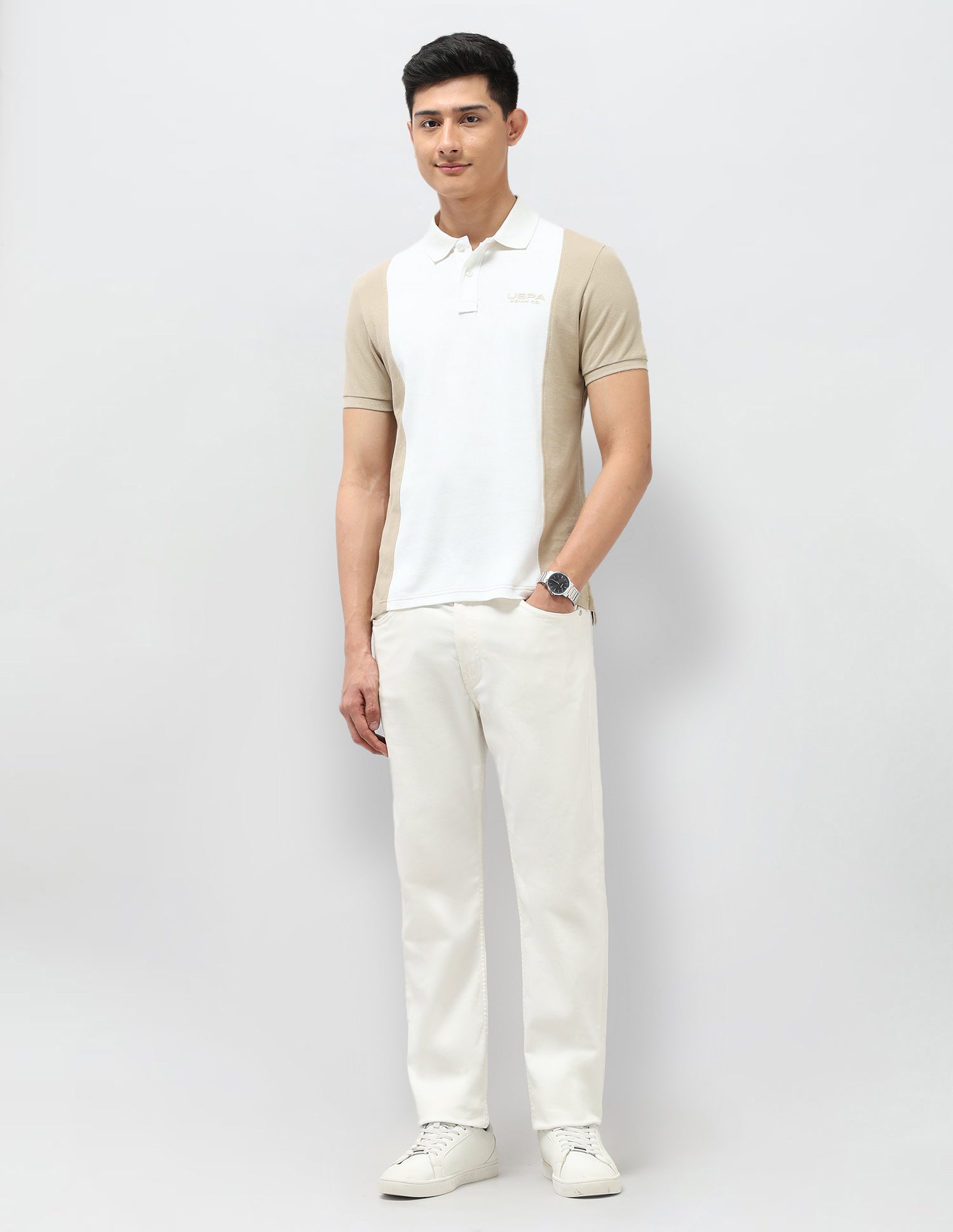 Colourblocked Pure Cotton Polo Shirt Beige - U.S. POLO ASSN. | Large