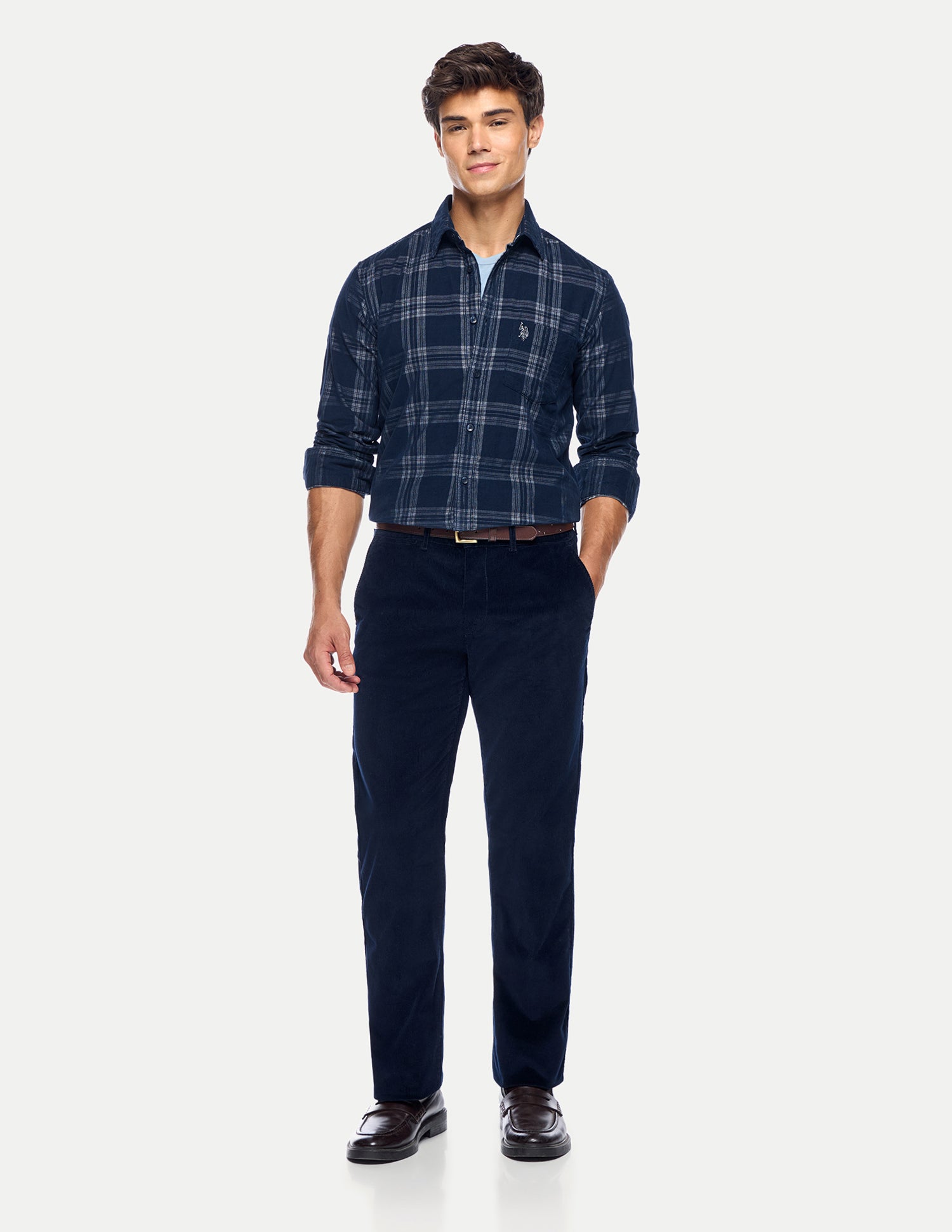 Tailored Fit Corduroy Shirt Navy - U.S. Polo Assn. India | Large