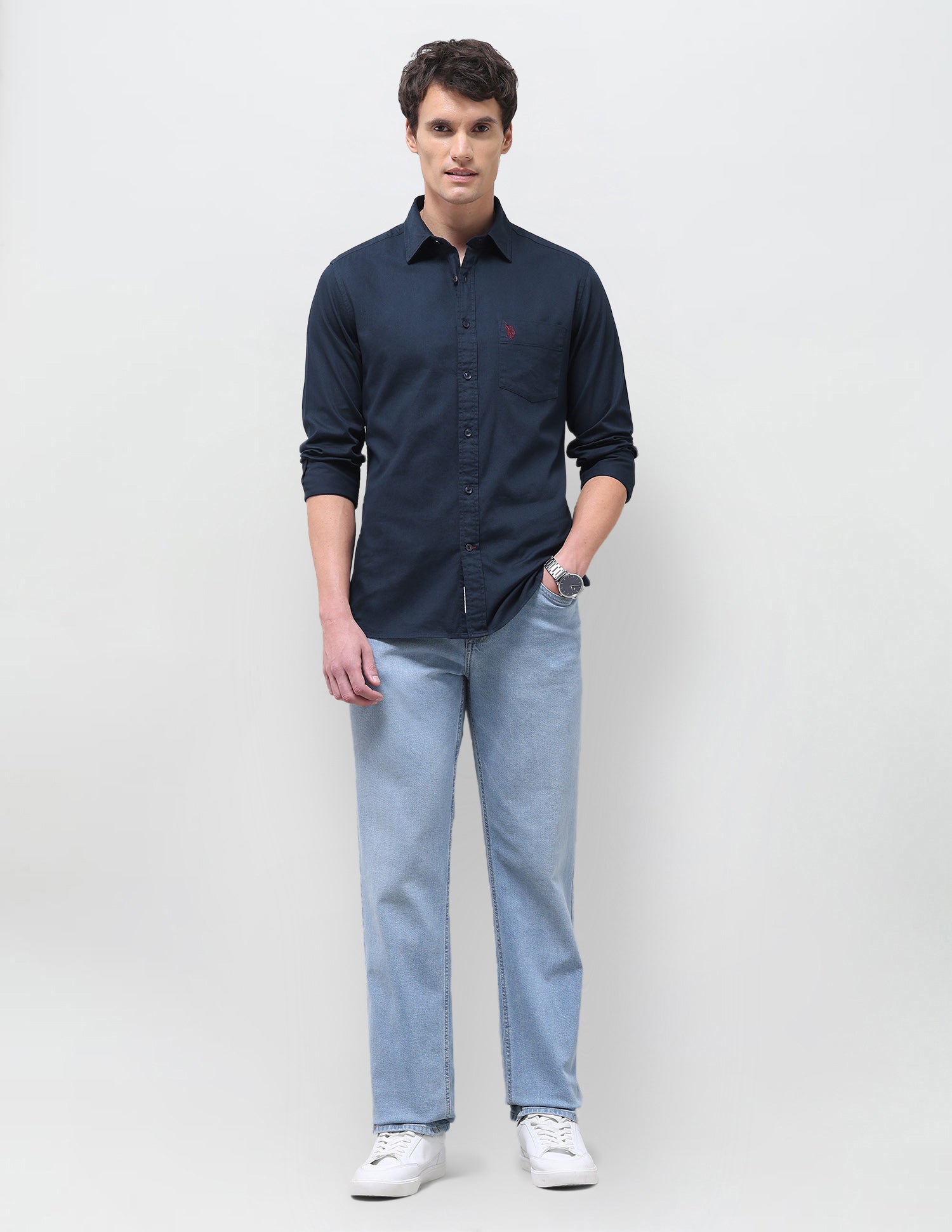 Solid Tailored Fit Shirt Navy - U.S. Polo Assn. India | Large