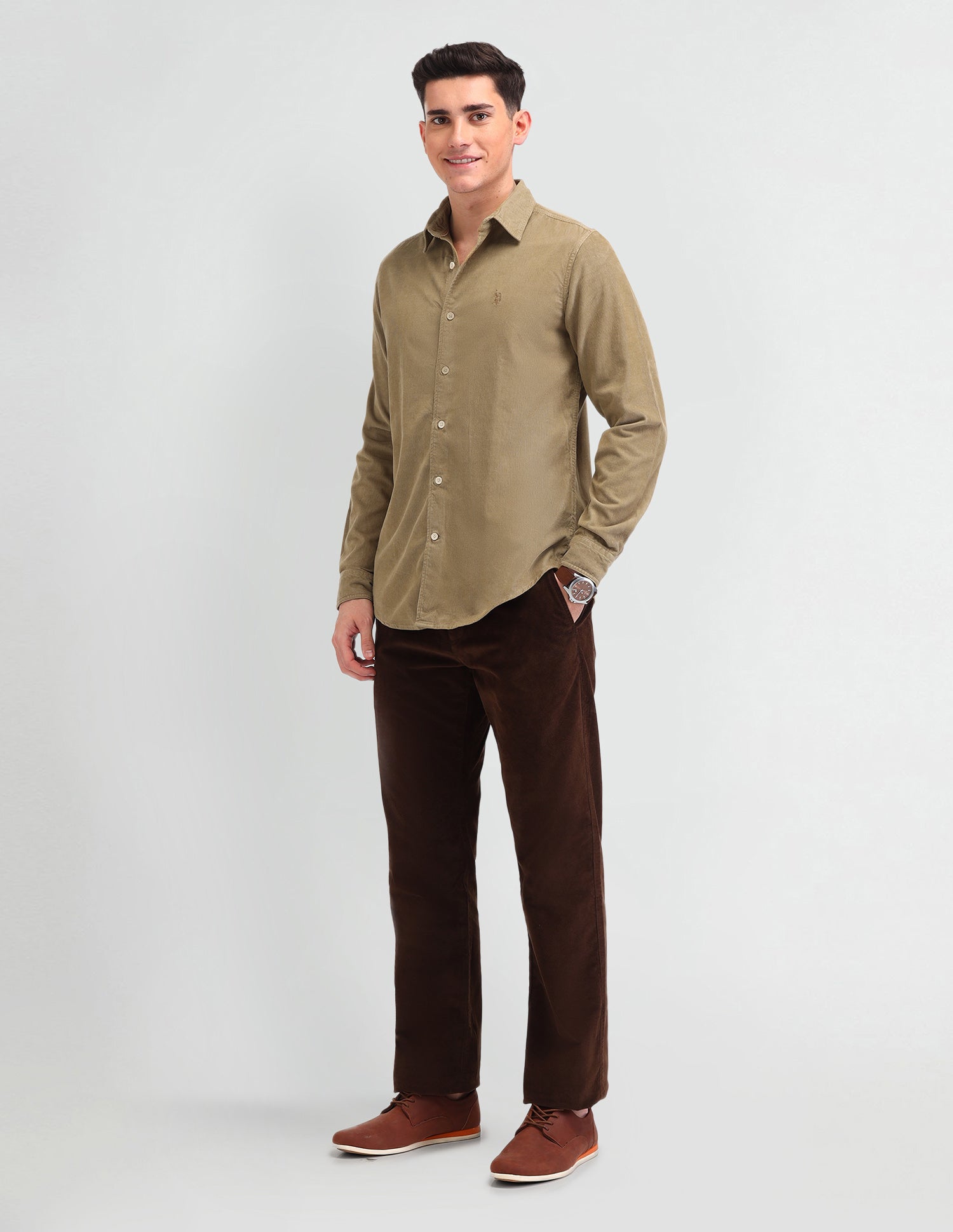 Textured Cotton Shirt Beige - U.S. POLO ASSN. | Large