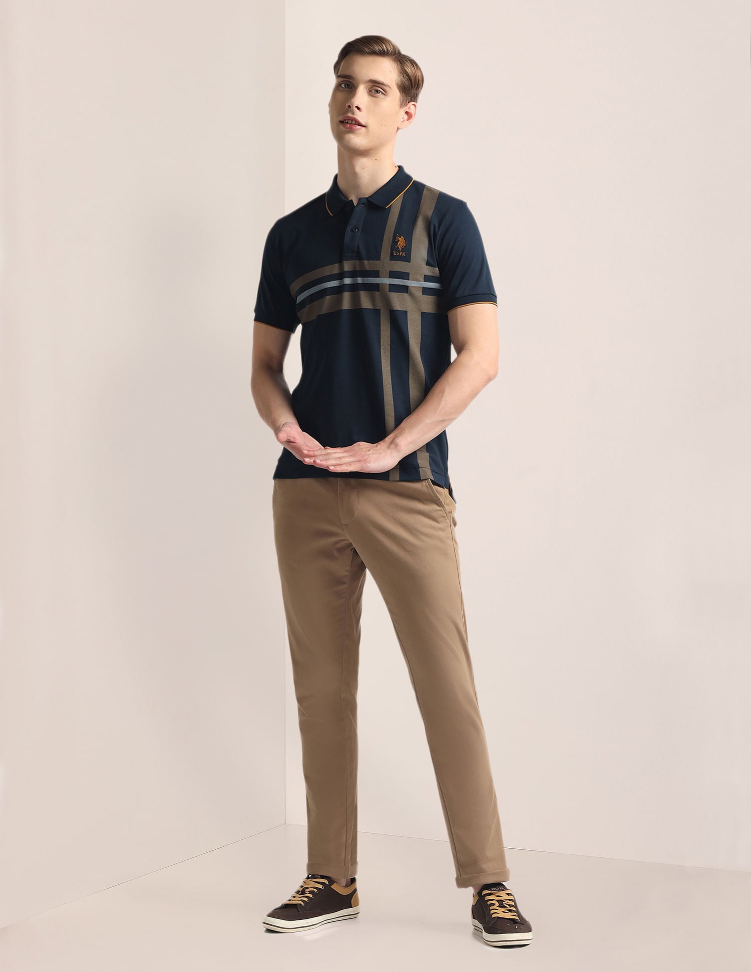 Ribbed Collar Stripe Polo Shirt Navy - U.S. Polo Assn. India | Large