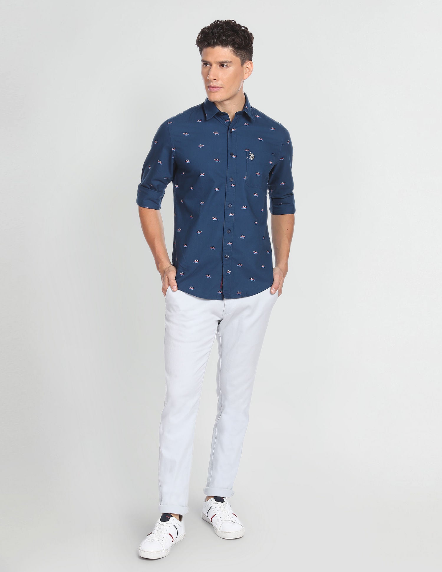 Brand Print Oxford Shirt Navy - U.S. Polo Assn. India | Large