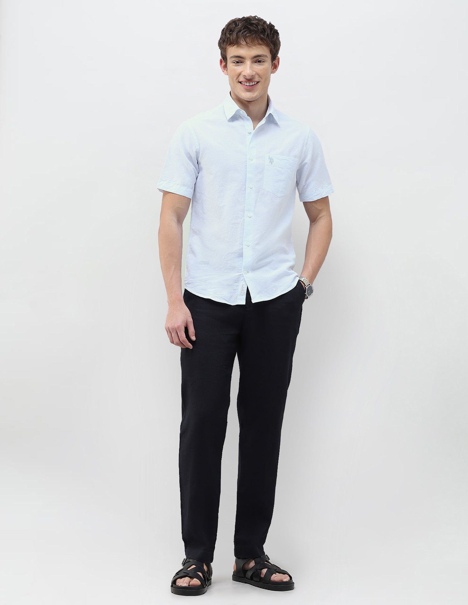 Solid Regular Fit Shirt Light Blue - U.S. Polo Assn. India | Large