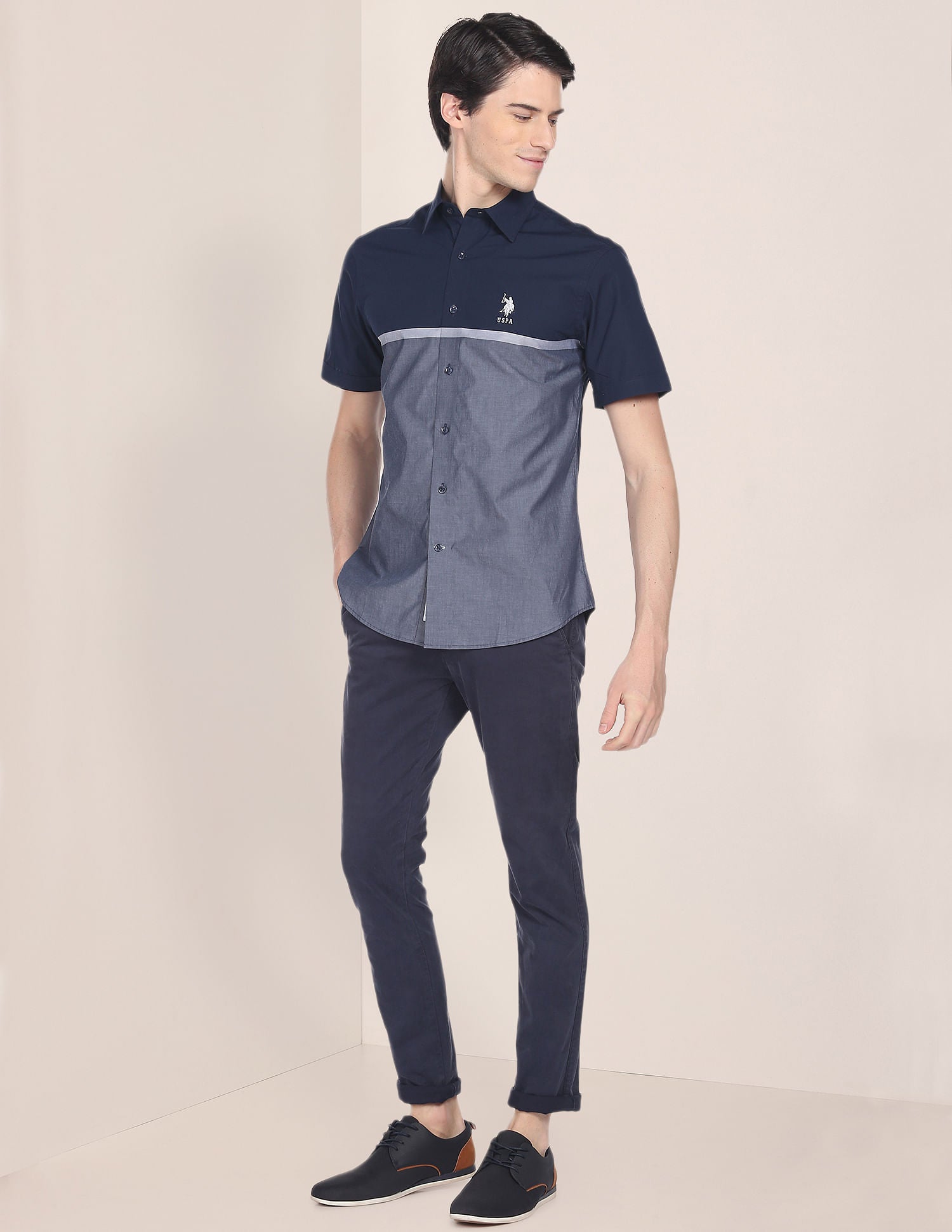 Premium Colour Block Casual Shirt Navy - U.S. Polo Assn. India | Large