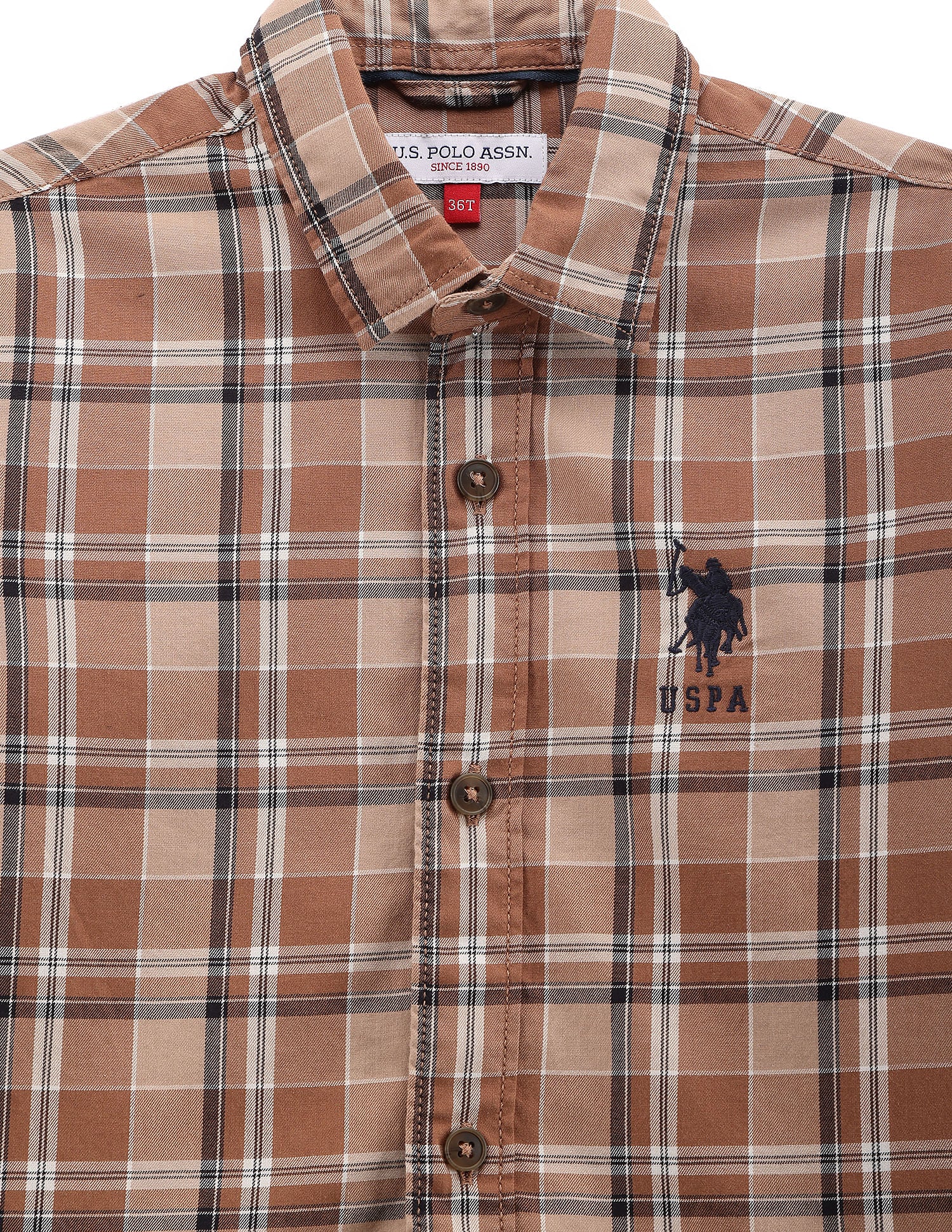 Boys Plaid Check Twill Shirt Light Brown - U.S. POLO ASSN. | Large