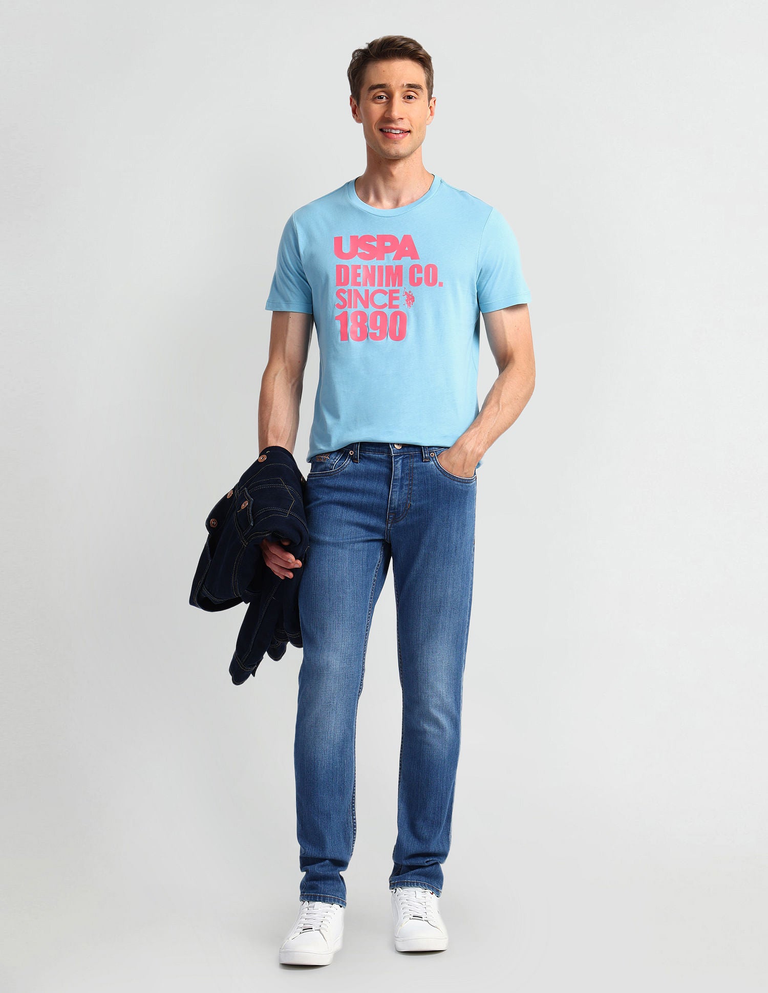 Muscle Fit Typography T-Shirt Light-Blue - U.S. Polo Assn. India | Large