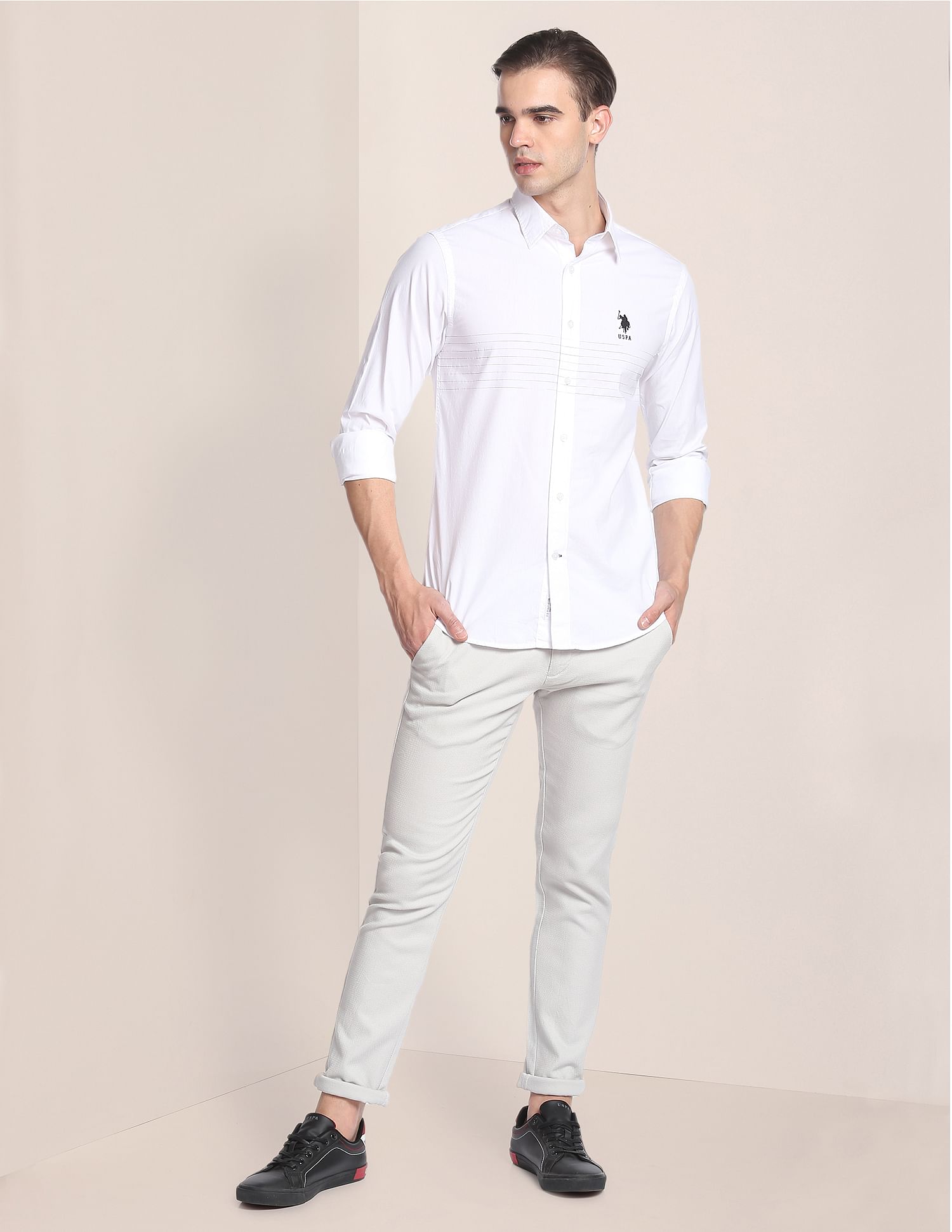 Signature Engineered Stripe Space Dyed Shirt White - U.S. Polo Assn. India | Large
