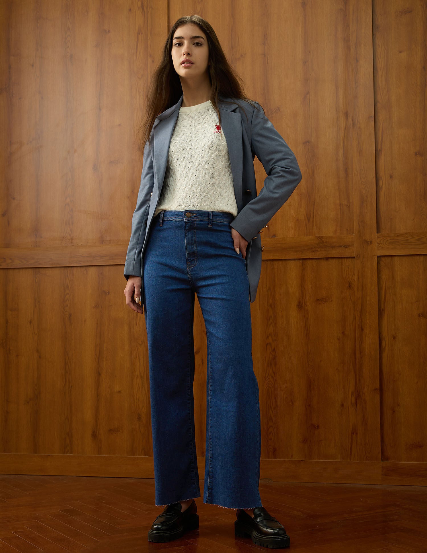 High Rise Wide Leg Fit Jeans Blue - U.S. POLO ASSN. | Large