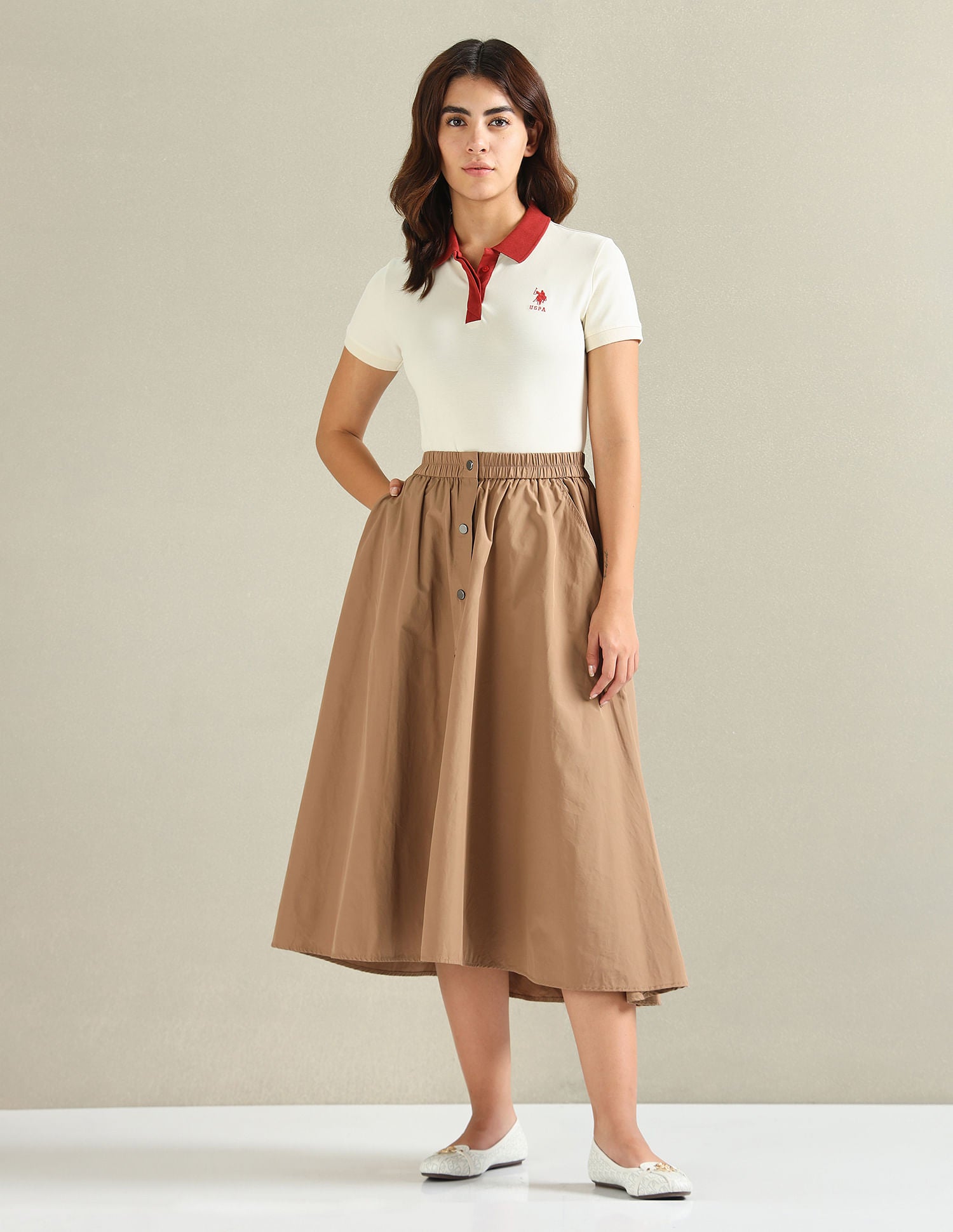 Contrast Collar Pique Polo Shirt Ecru - U.S. POLO ASSN. | Large