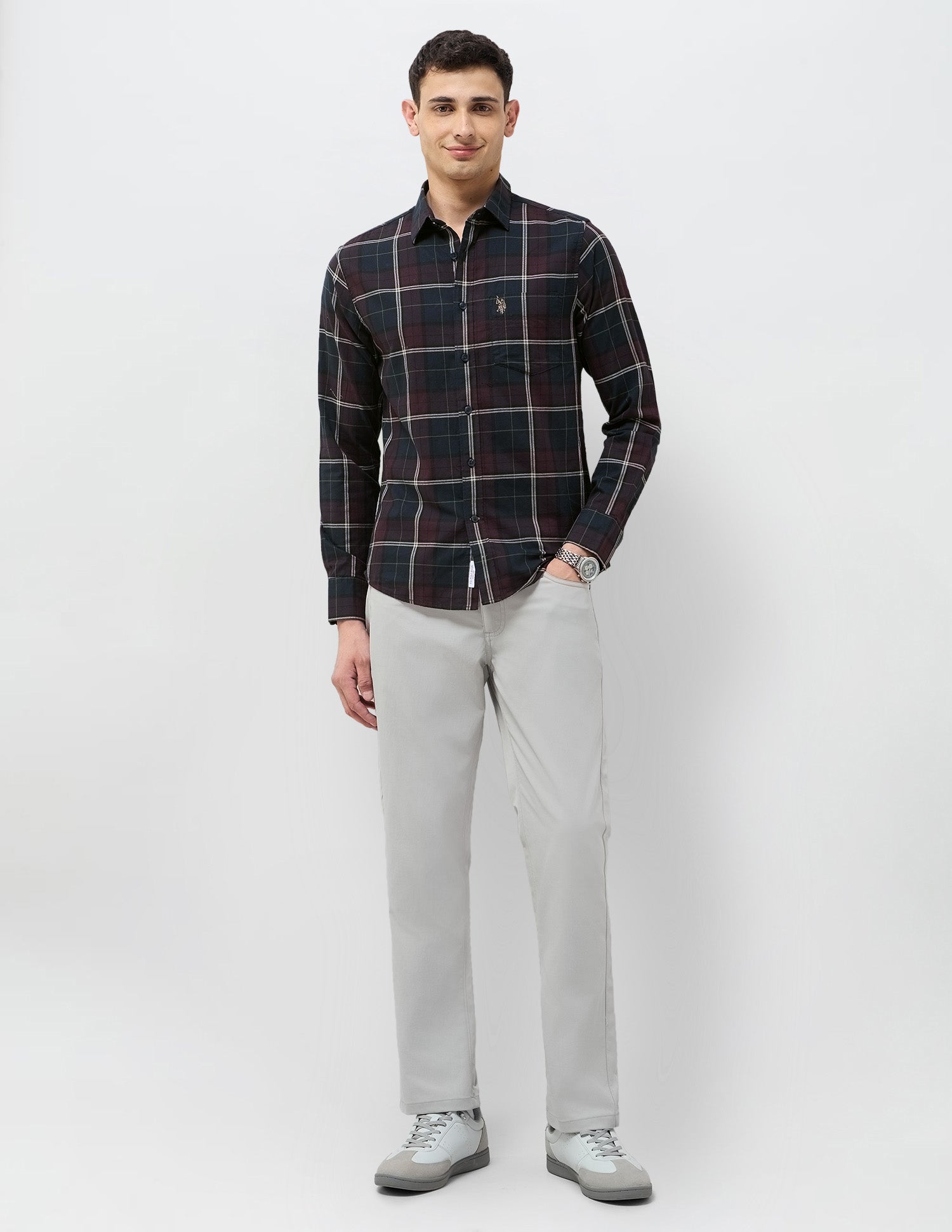 Tailored Fit Tartan Checked Shirt Wine - U.S. POLO ASSN. | Large