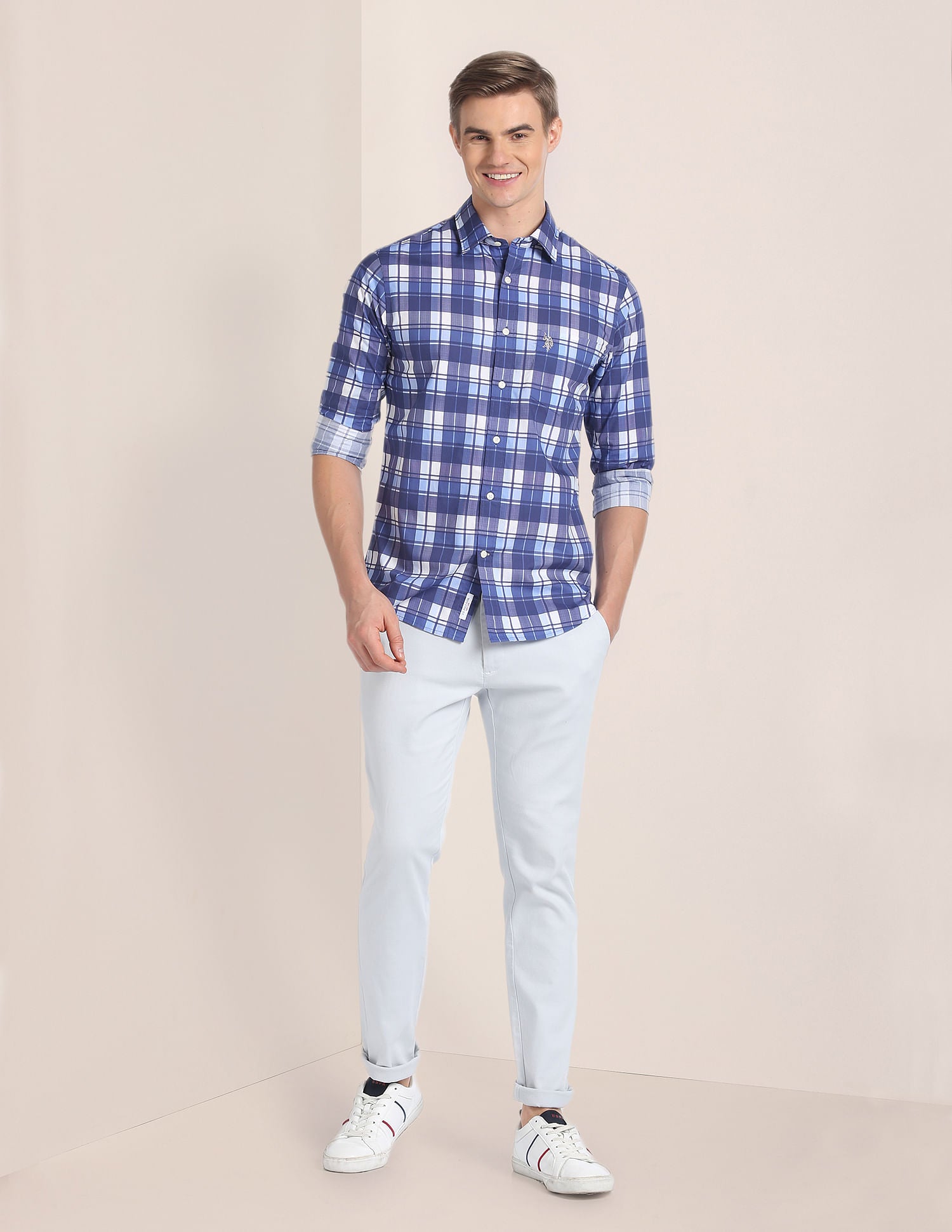 Tartan Check Tailored Fit Shirt Aqua and Light Green - U.S. Polo Assn. India | Large