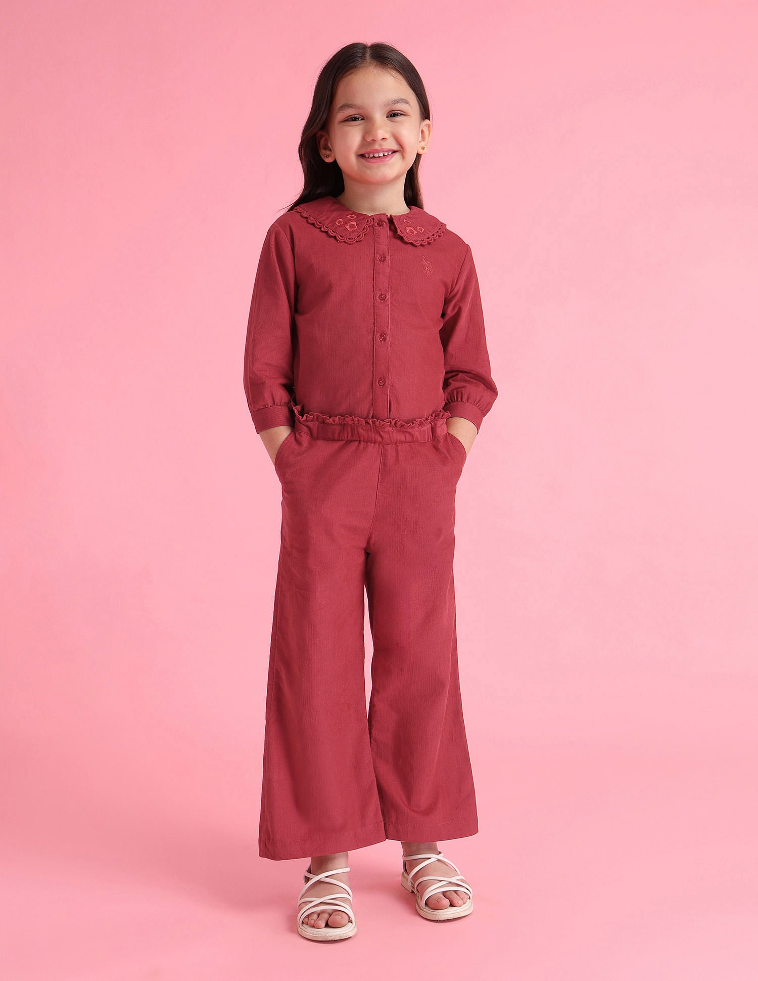 Girls Solid Flared Trousers Maroon - U.S. POLO ASSN. | Large