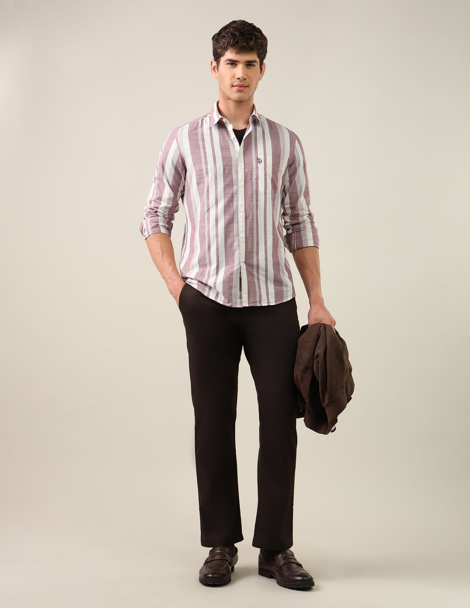 Vertical Striped Regular Fit Shirt Pink - U.S. Polo Assn. India | Large