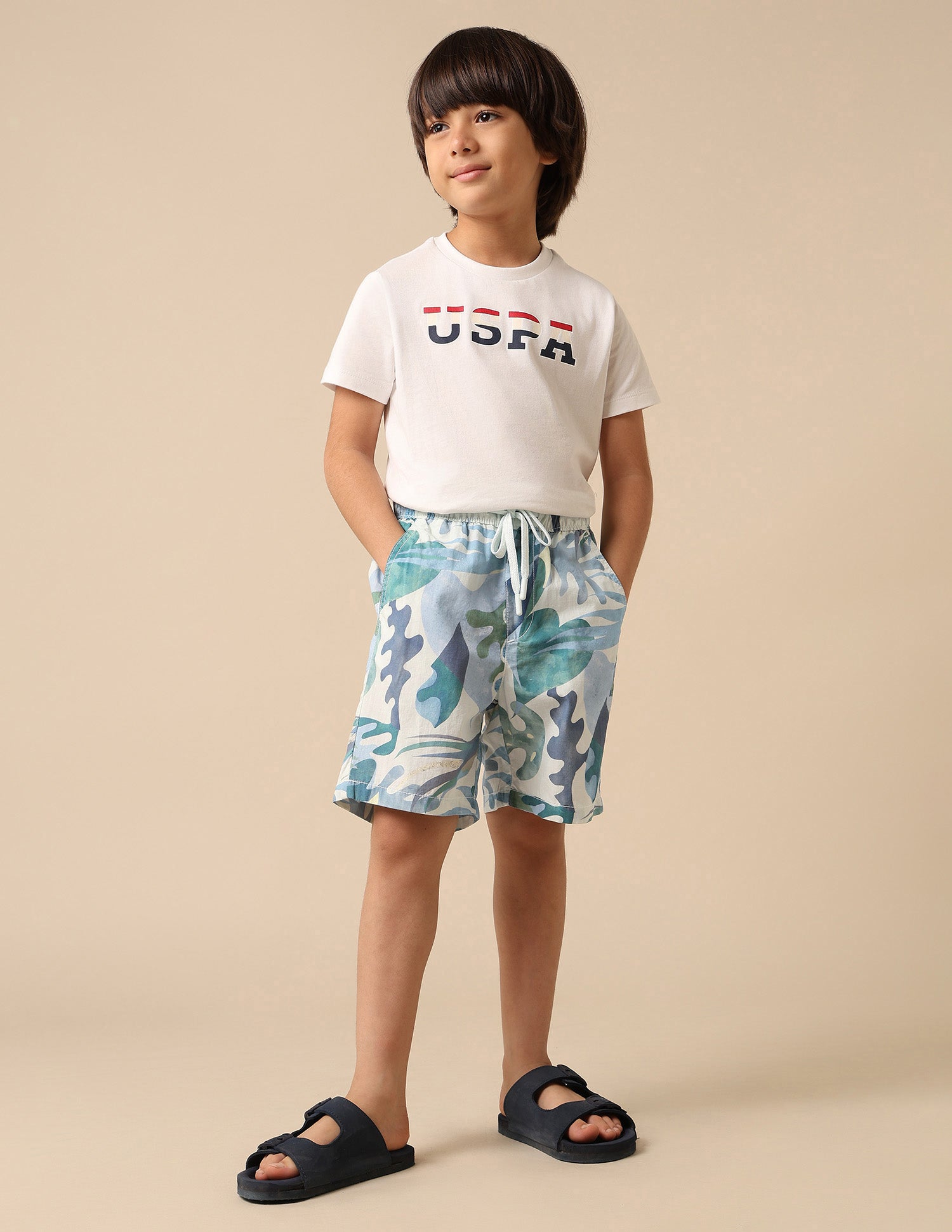 Boys Pure Cotton Tropical Printed Shorts Light Blue - U.S. POLO ASSN. | Large