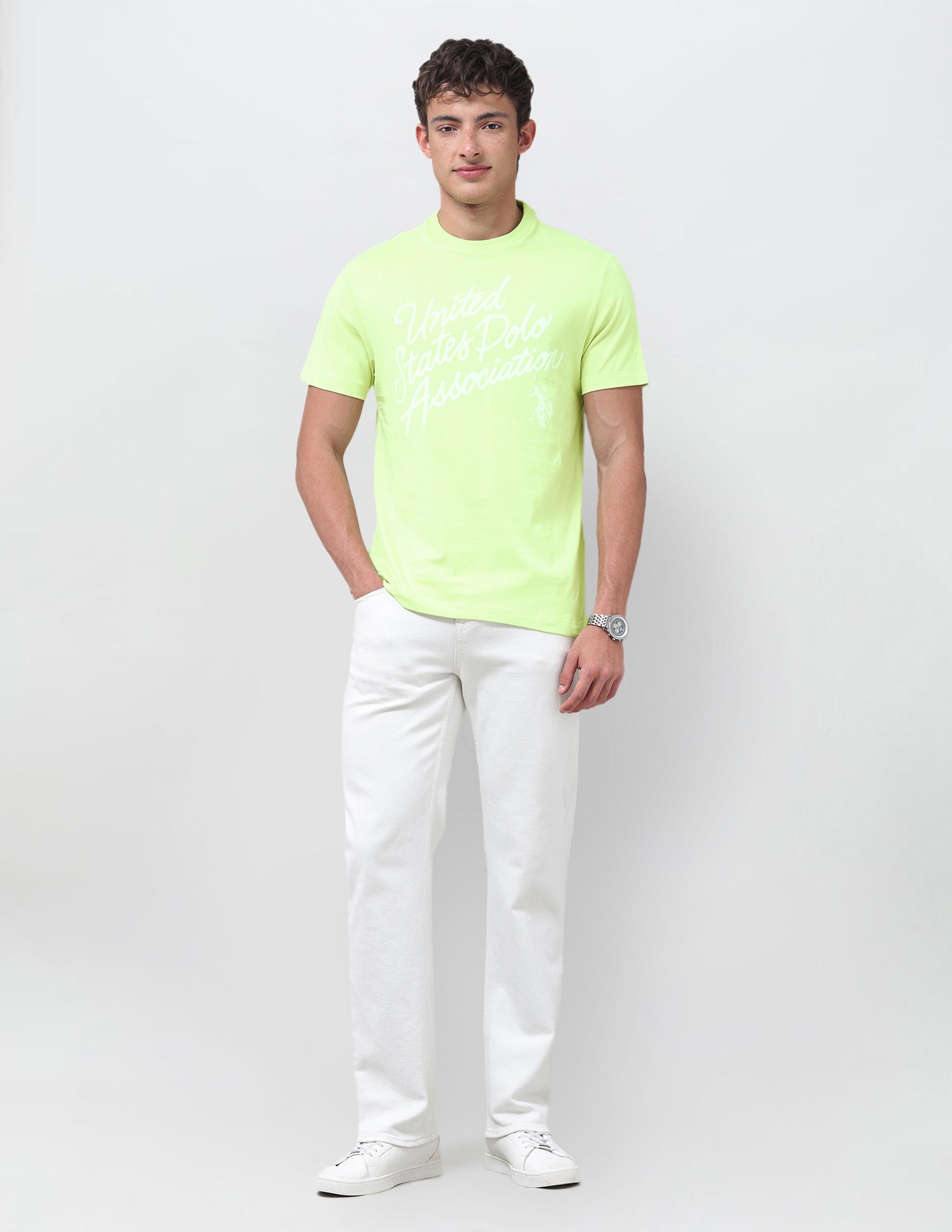 Typographic Brand Printed Regular Fit T-Shirt Green - U.S. Polo Assn. India | Large