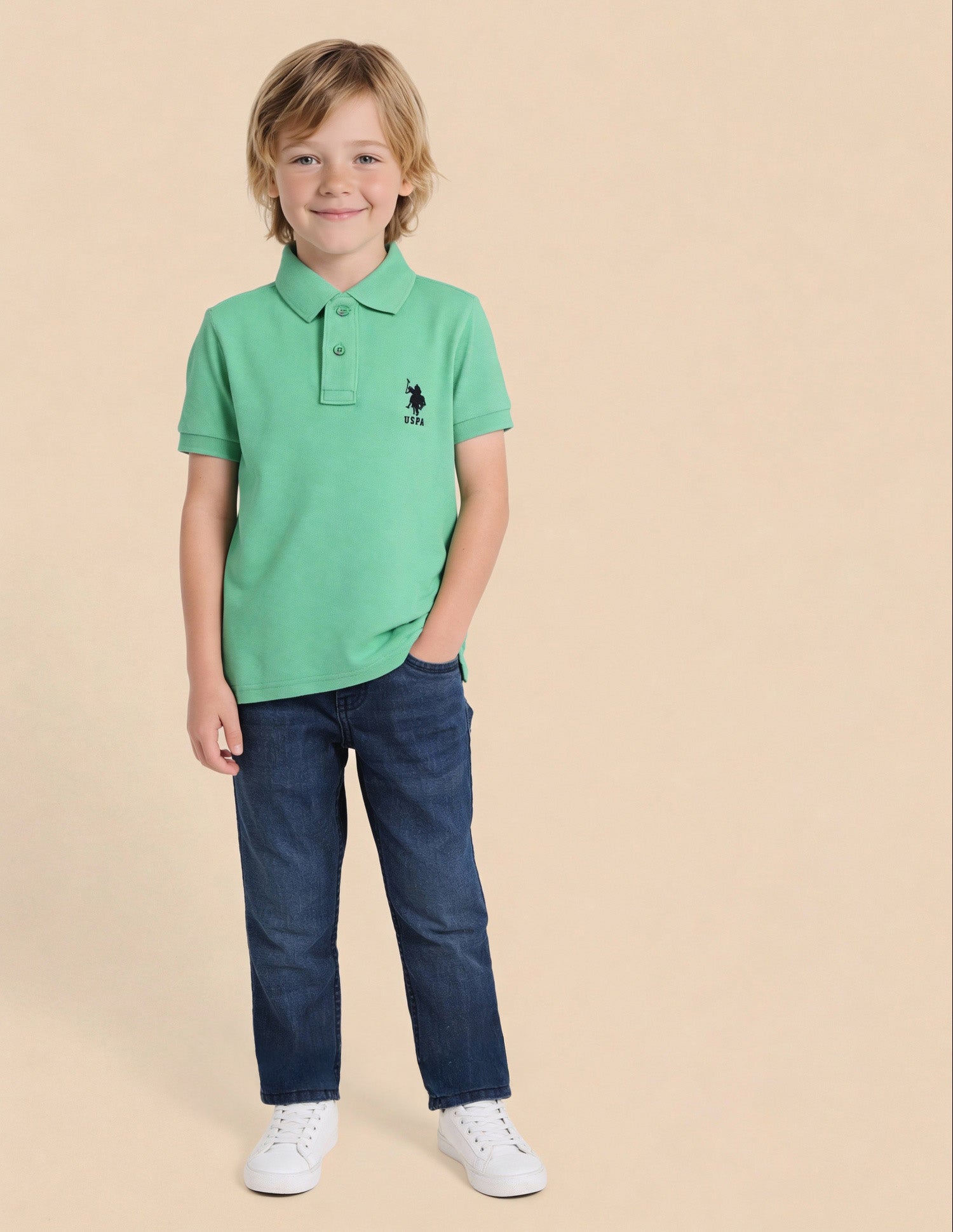 Pure Cotton Solid Polo Shirt Green - U.S. Polo Assn. India | Large