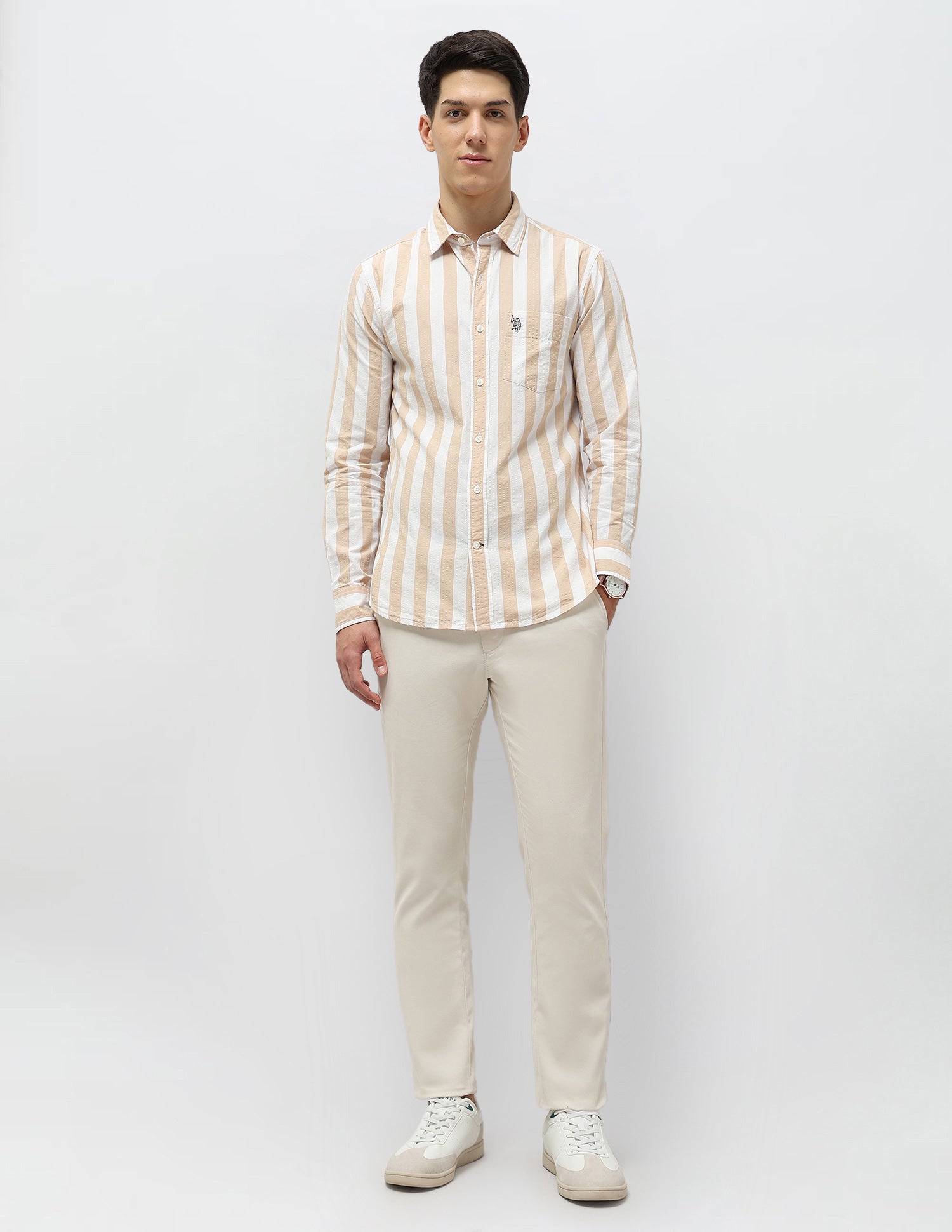 Vertical Striped Seersucker Shirt Mustard - U.S. Polo Assn. India | Large