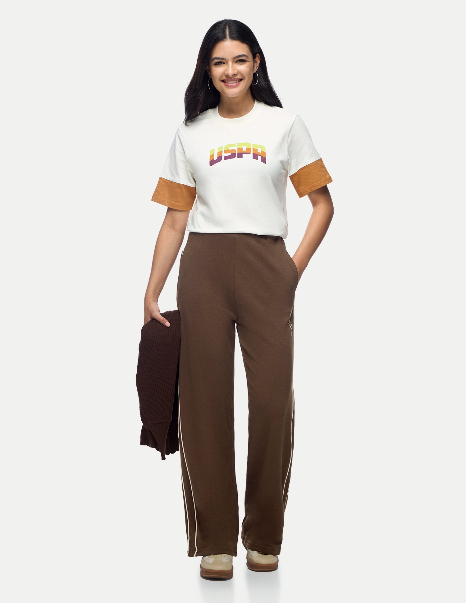 High Rise Straight Trousers Brown - U.S. Polo Assn. India | Large