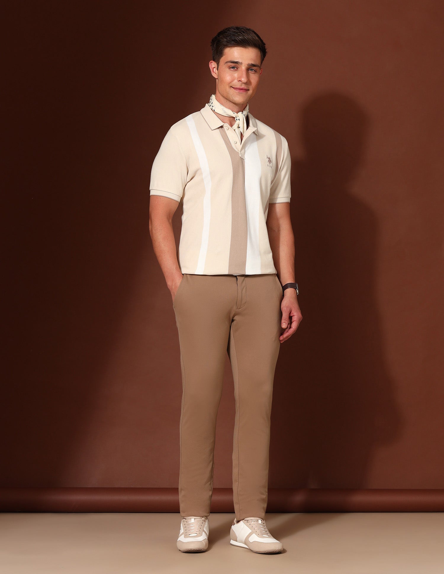 Vertical Striped Working Holiday Polo Shirt Beige - U.S. Polo Assn. India | Large