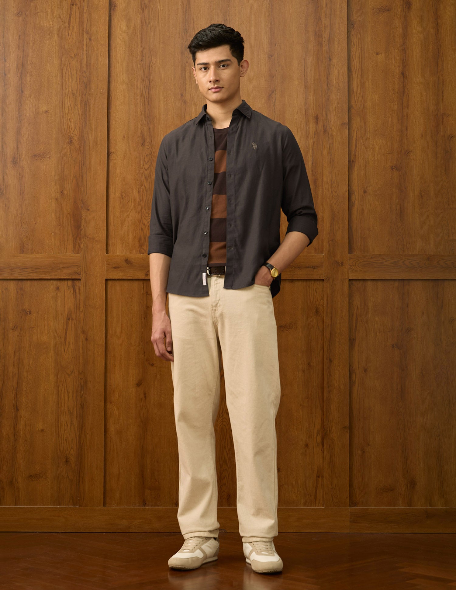 Textured Dobby Varsity Shirt Choco - U.S. POLO ASSN. | Large