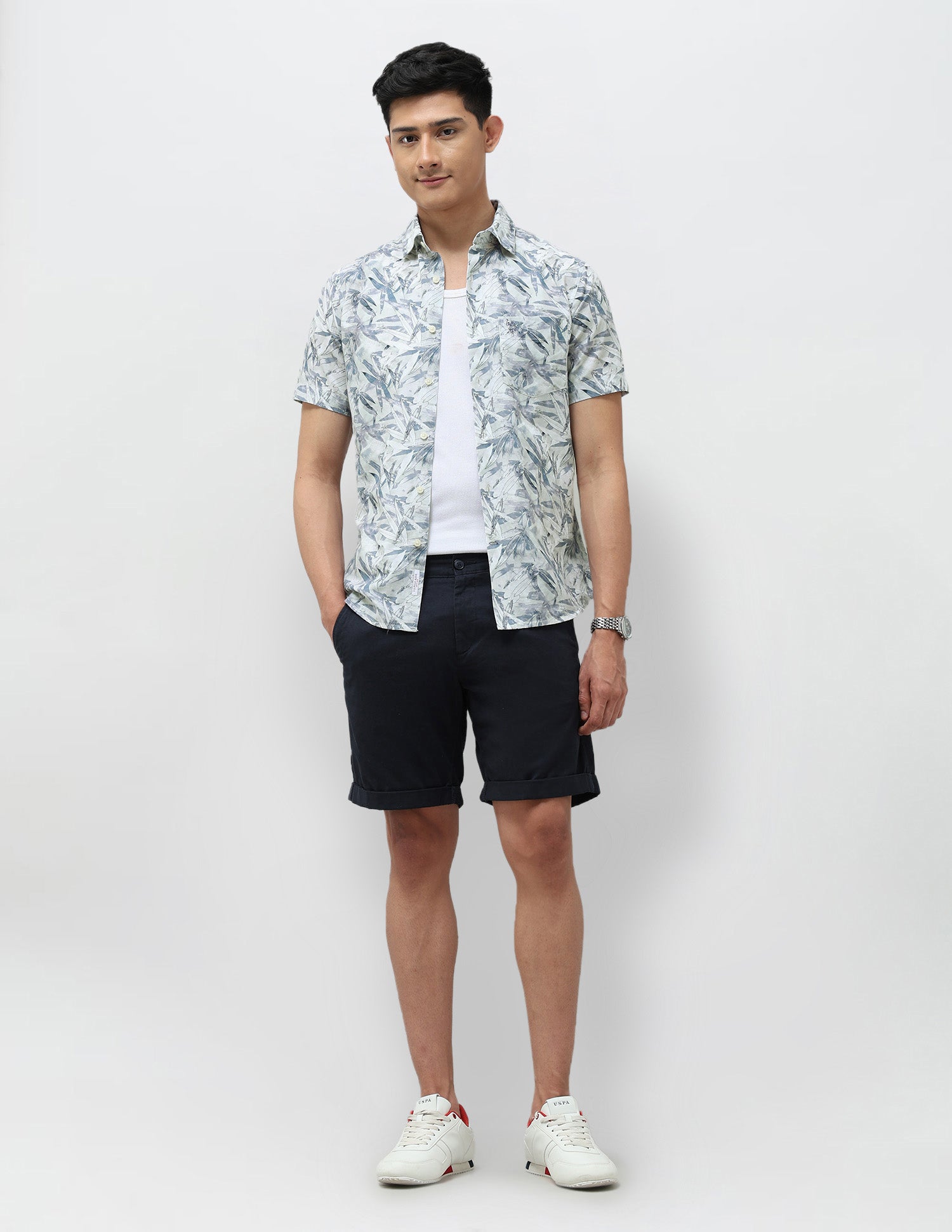 Tropical Printed Tailored Fit Shirt Blue - U.S. POLO ASSN. | Large