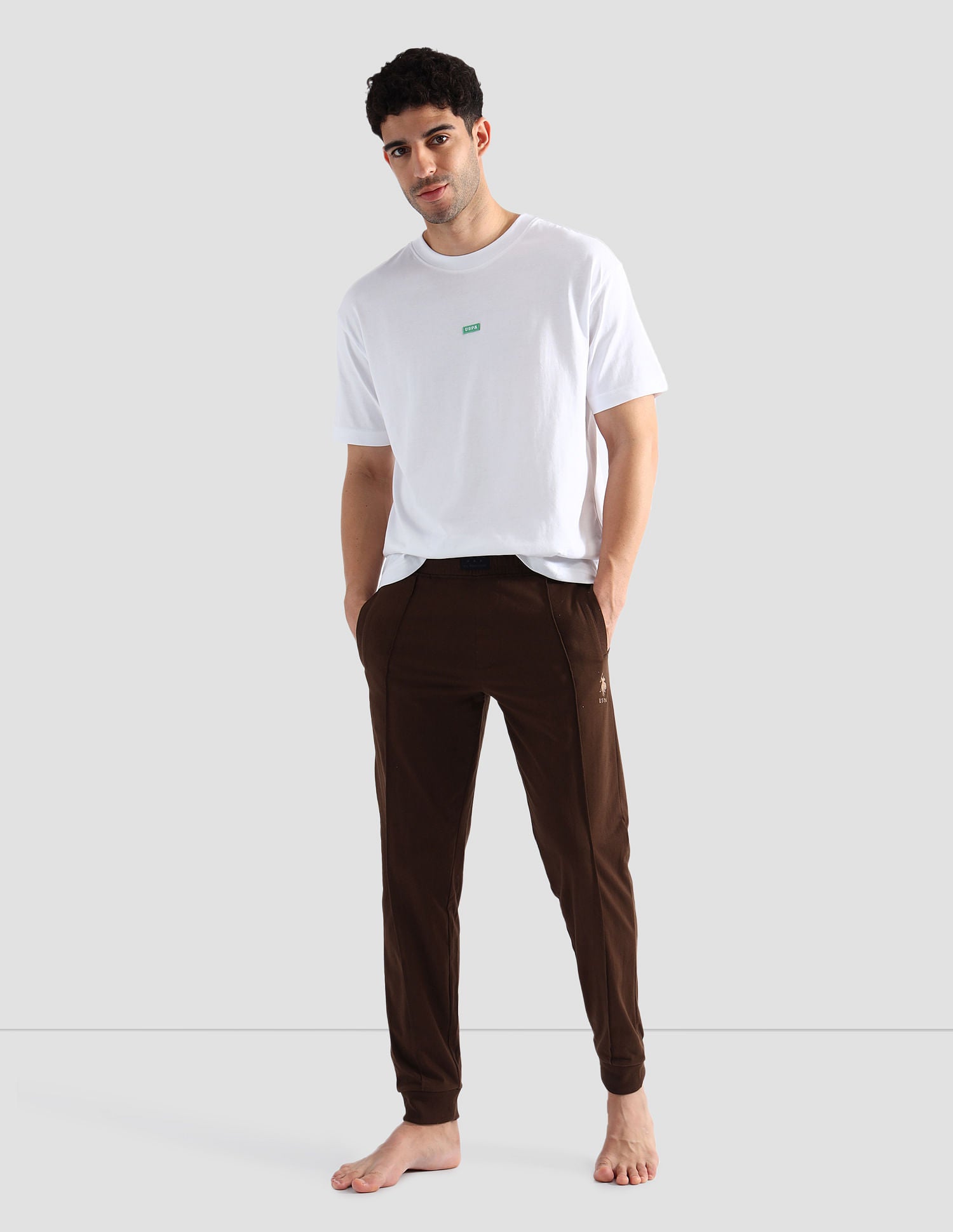 Solid Comfort Fit OJ006 Lounge Joggers - Pack Of 1 Brown Tint - U.S. POLO ASSN. | Large