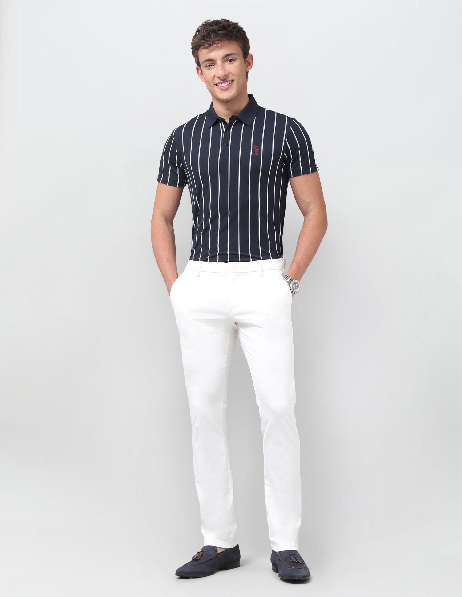 Vertical Striped Slim Fit Polo Shirt Navy - U.S. Polo Assn. India | Large