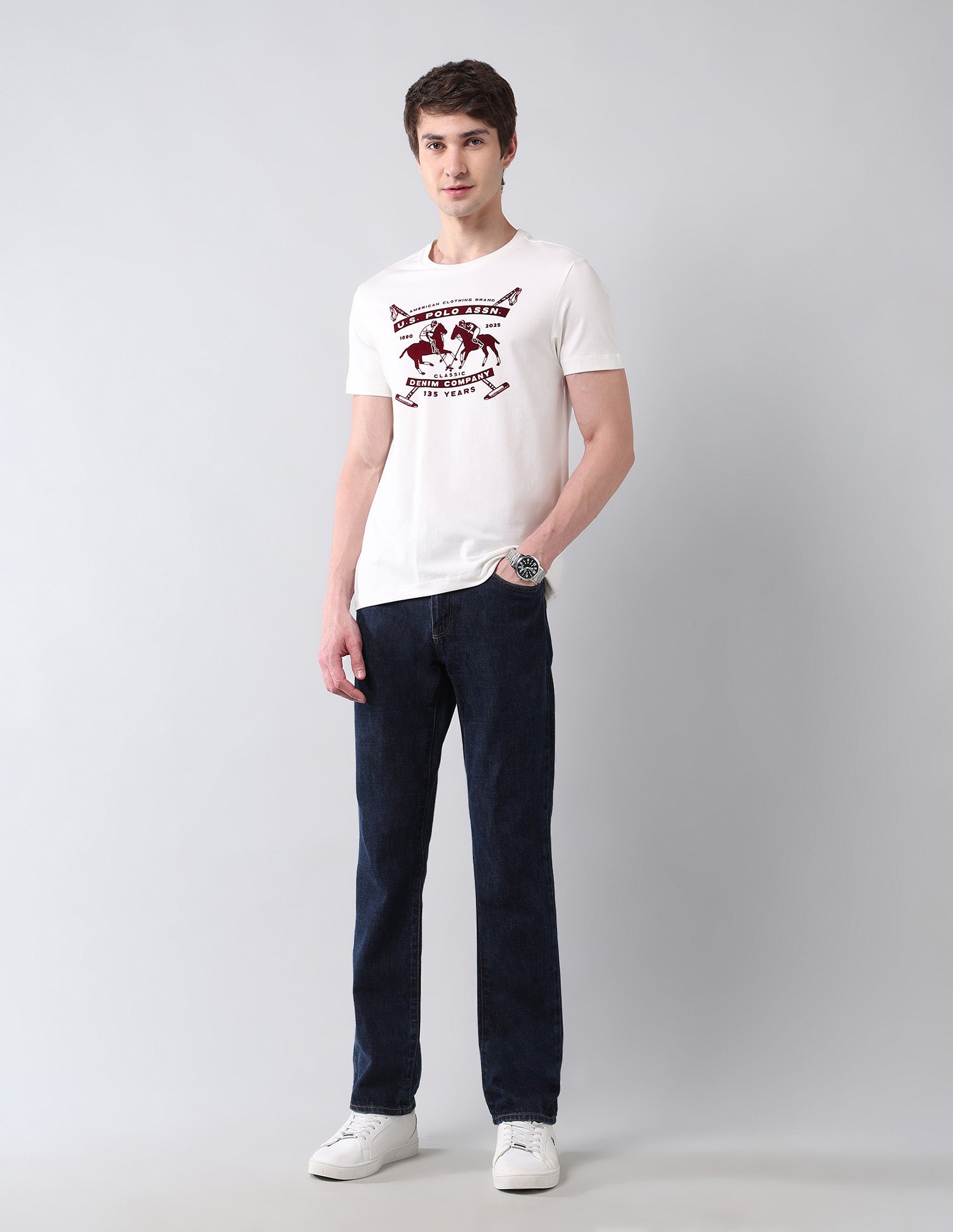Brand Printed Pure Cotton Americana T-Shirt Ivory - U.S. Polo Assn. India | Large