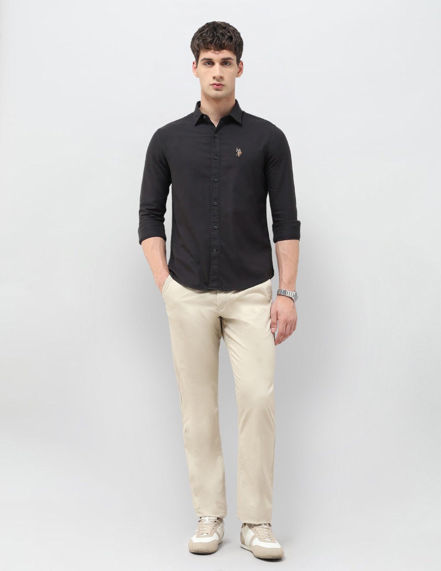 Slim Fit Twill Monochrome Shirt Dark Grey - U.S. POLO ASSN. | Large