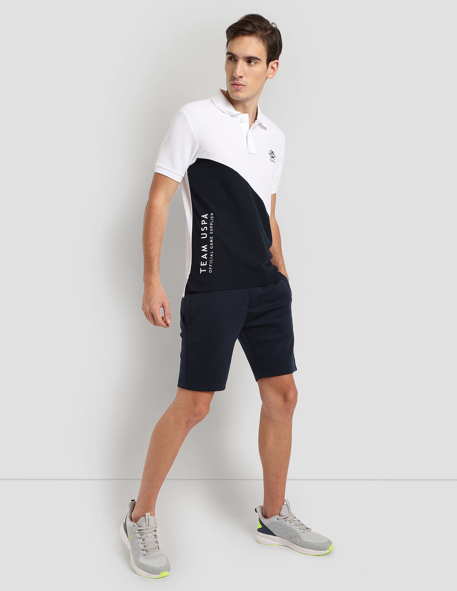 Diagonal Colour Block Active Polo Shirt White - U.S. Polo Assn. India | Large