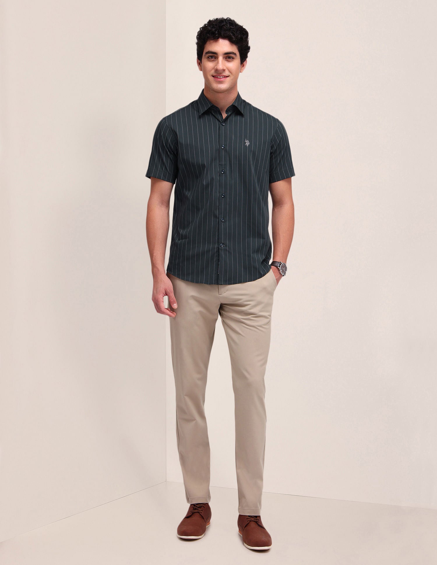 Vertical Striped Regular Fit Shirt DarkGreen - U.S. Polo Assn. India | Large