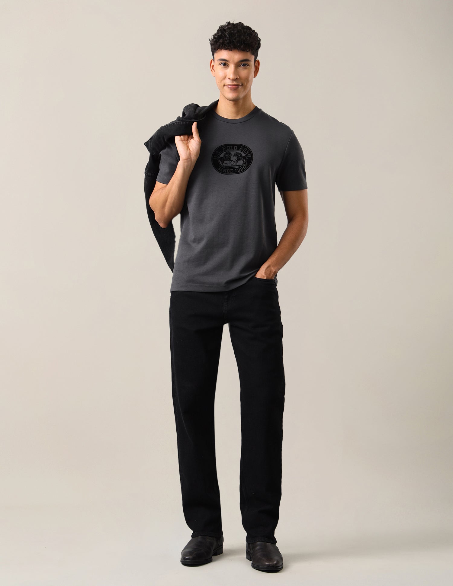Brand Embossed Slim Fit T-Shirt Dark Grey - U.S. Polo Assn. India | Large