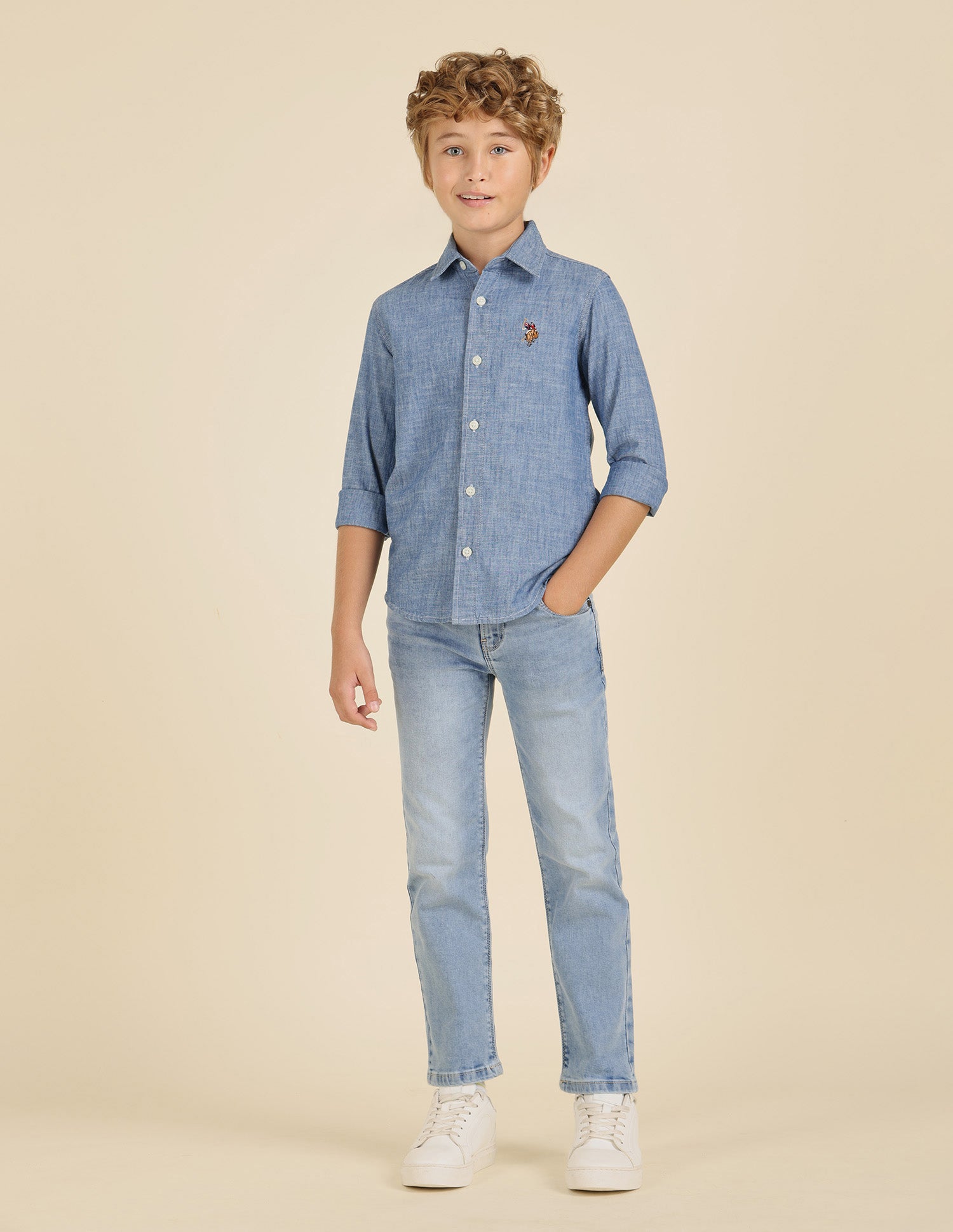 Boys Textured Regular Fit Shirt Indigo - U.S. POLO ASSN. | Large