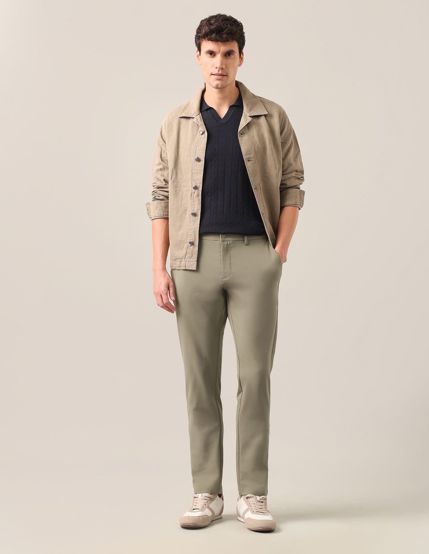 Denver Slim Fit Mid Rise Trousers Beige - U.S. Polo Assn. India | Large