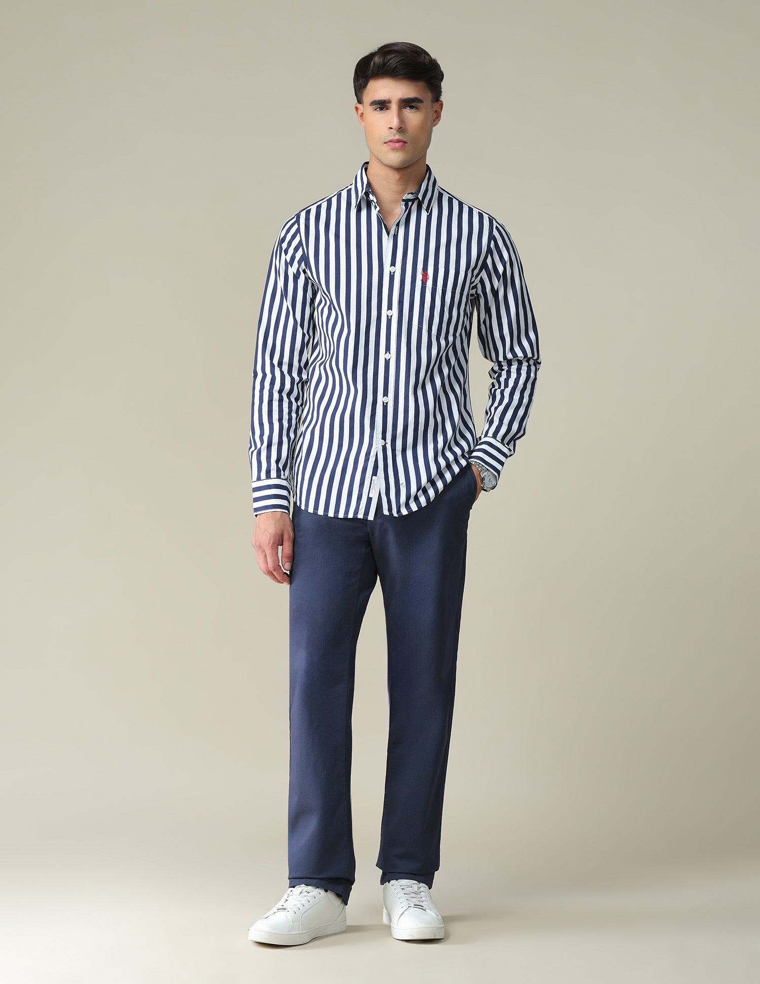 Vertical Stripe Cotton Casual Shirt Navy - U.S. POLO ASSN. | Large