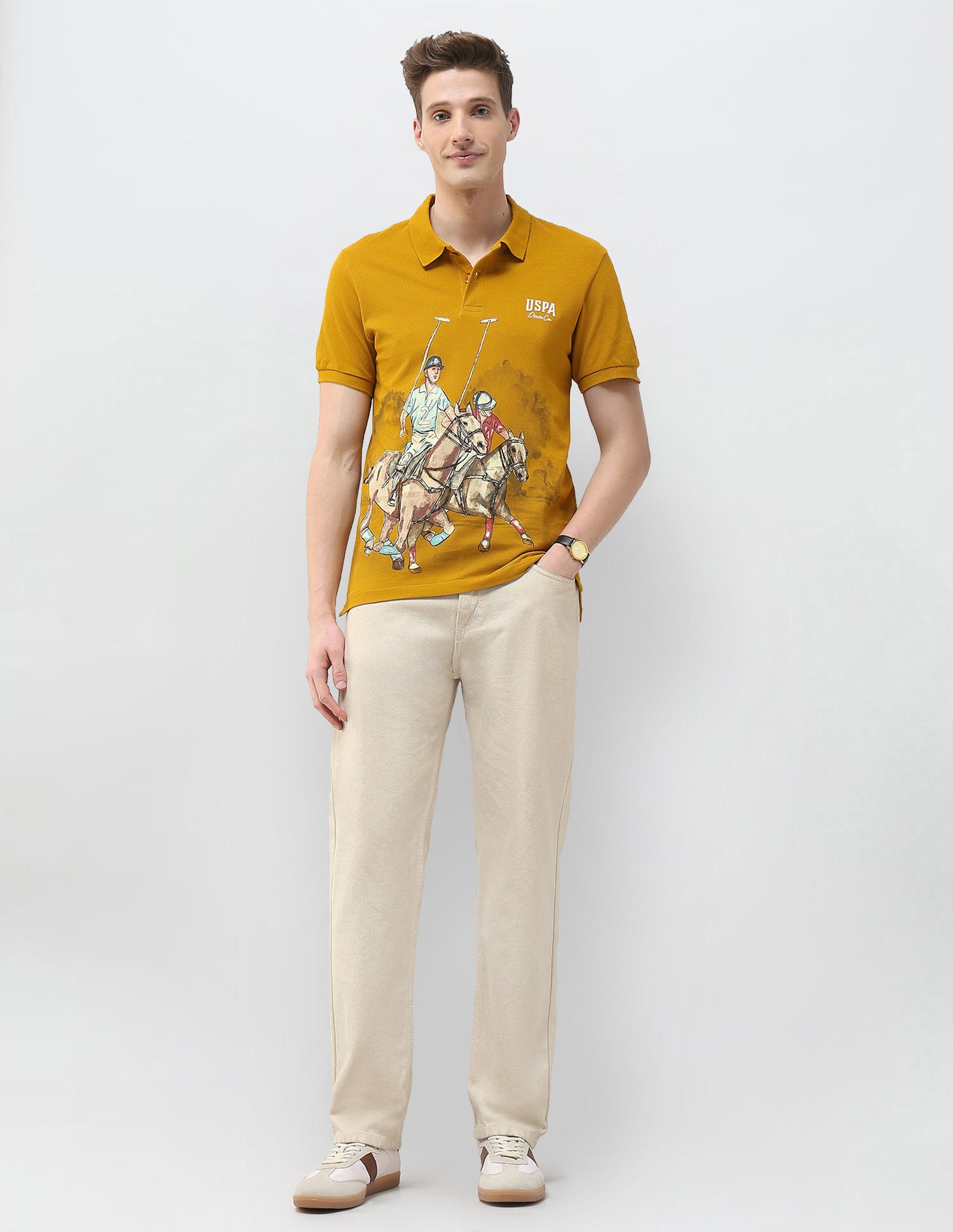 Motel On The Coast Muscle Fit Polo Shirt Mustard - U.S. Polo Assn. India | Large