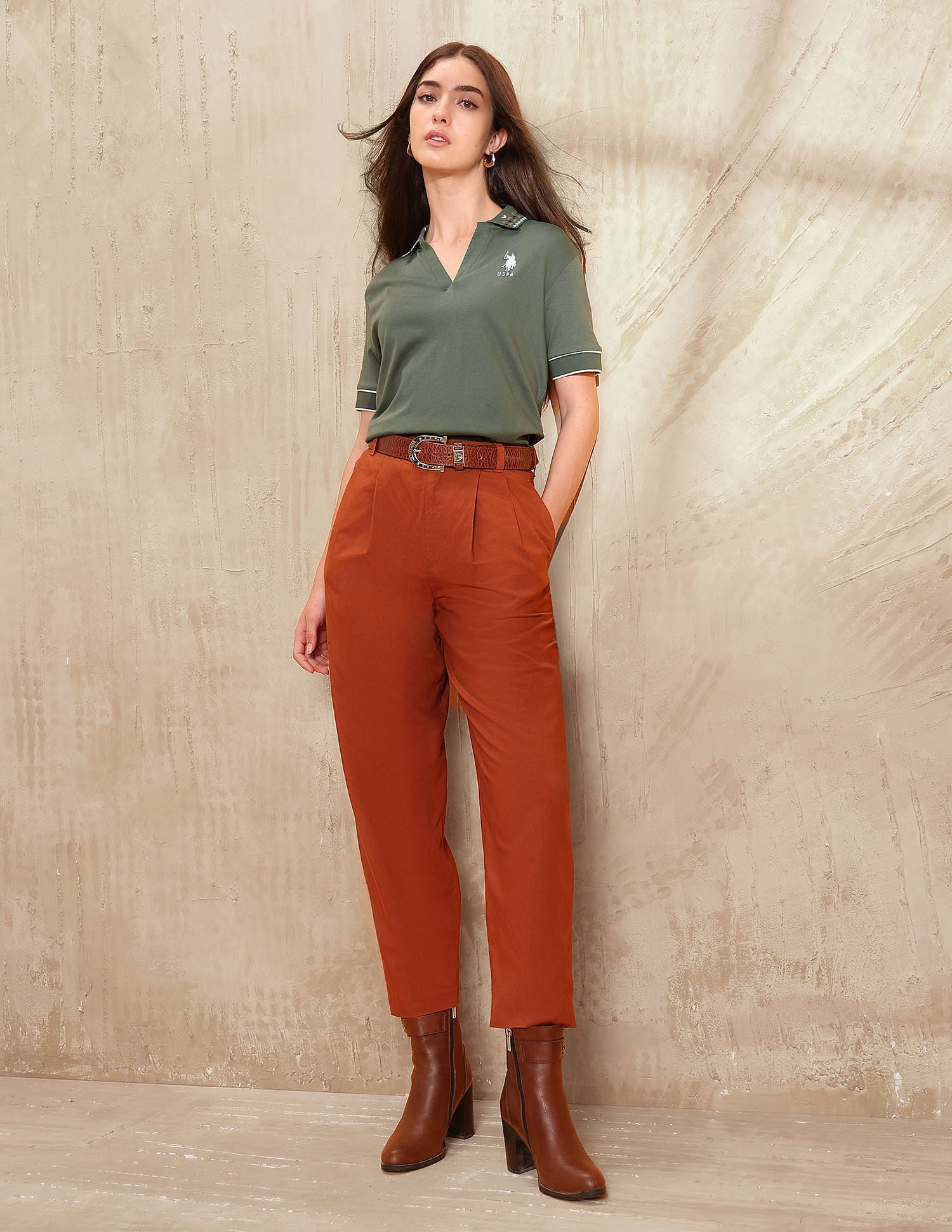 Boxy Fit Solid Polo Shirt Dark Olive - U.S. POLO ASSN. | Large