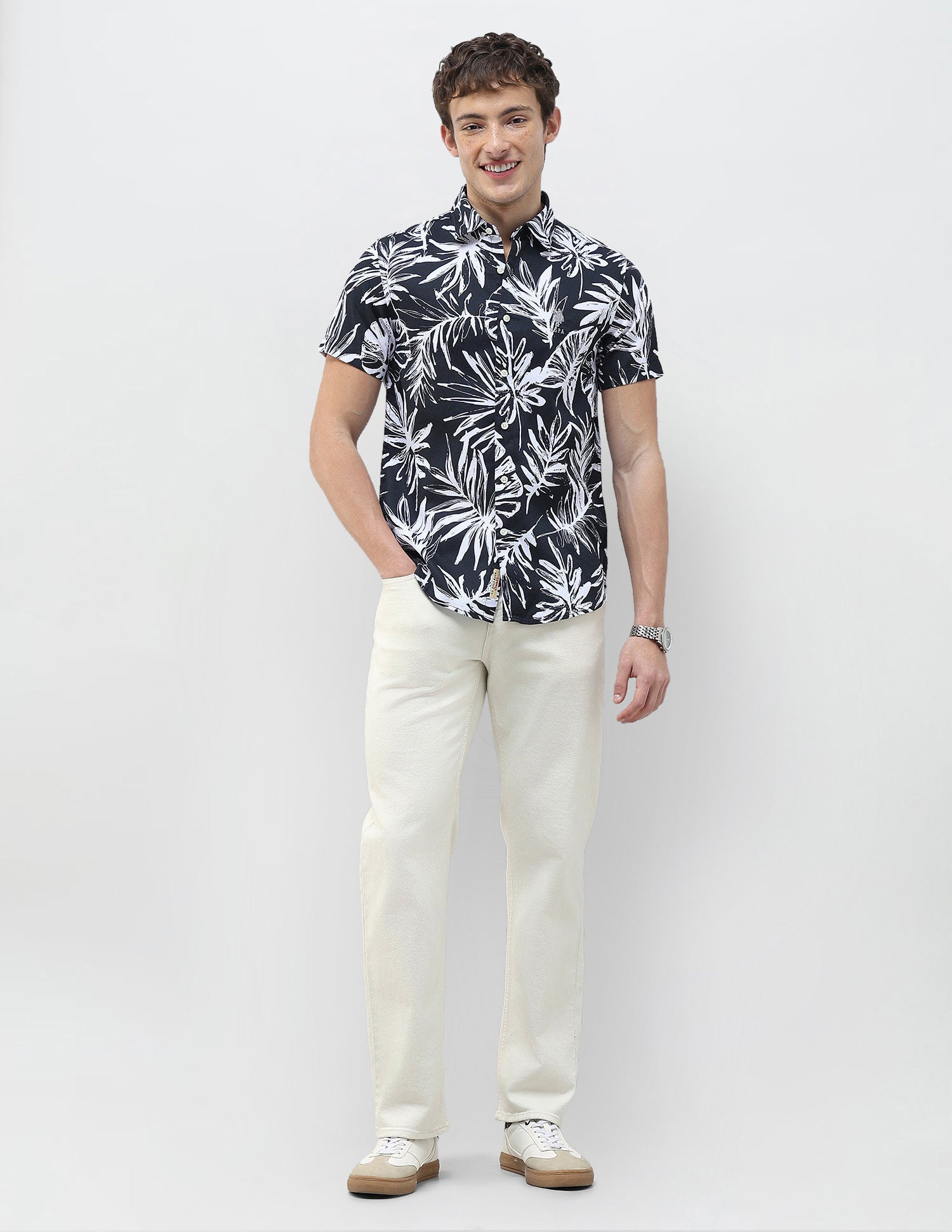 Regular Fit Tropical Printed Shirt Navy - U.S. Polo Assn. India | Large