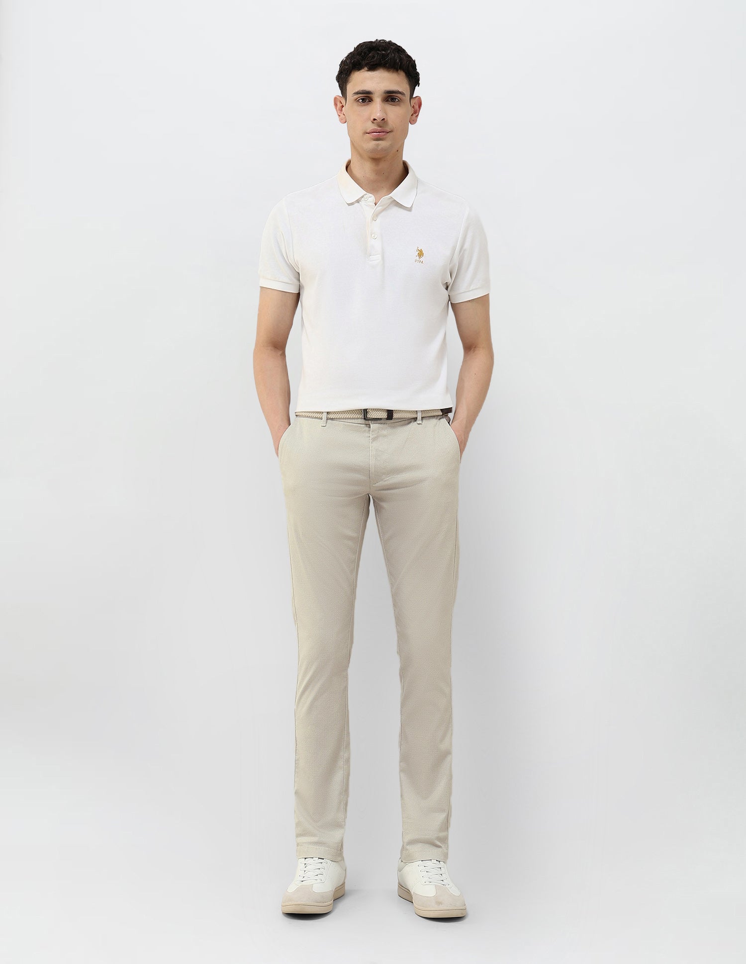 Slim Fit Textured Trousers Beige - U.S. POLO ASSN. | Large