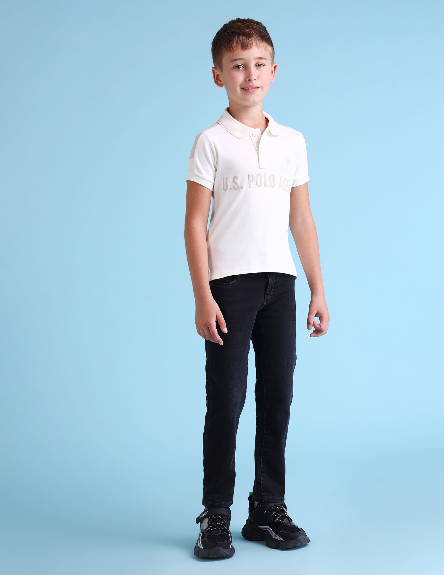 Boys Brand Printed Regular Fit Polo Shirt Ivory - U.S. Polo Assn. India | Large