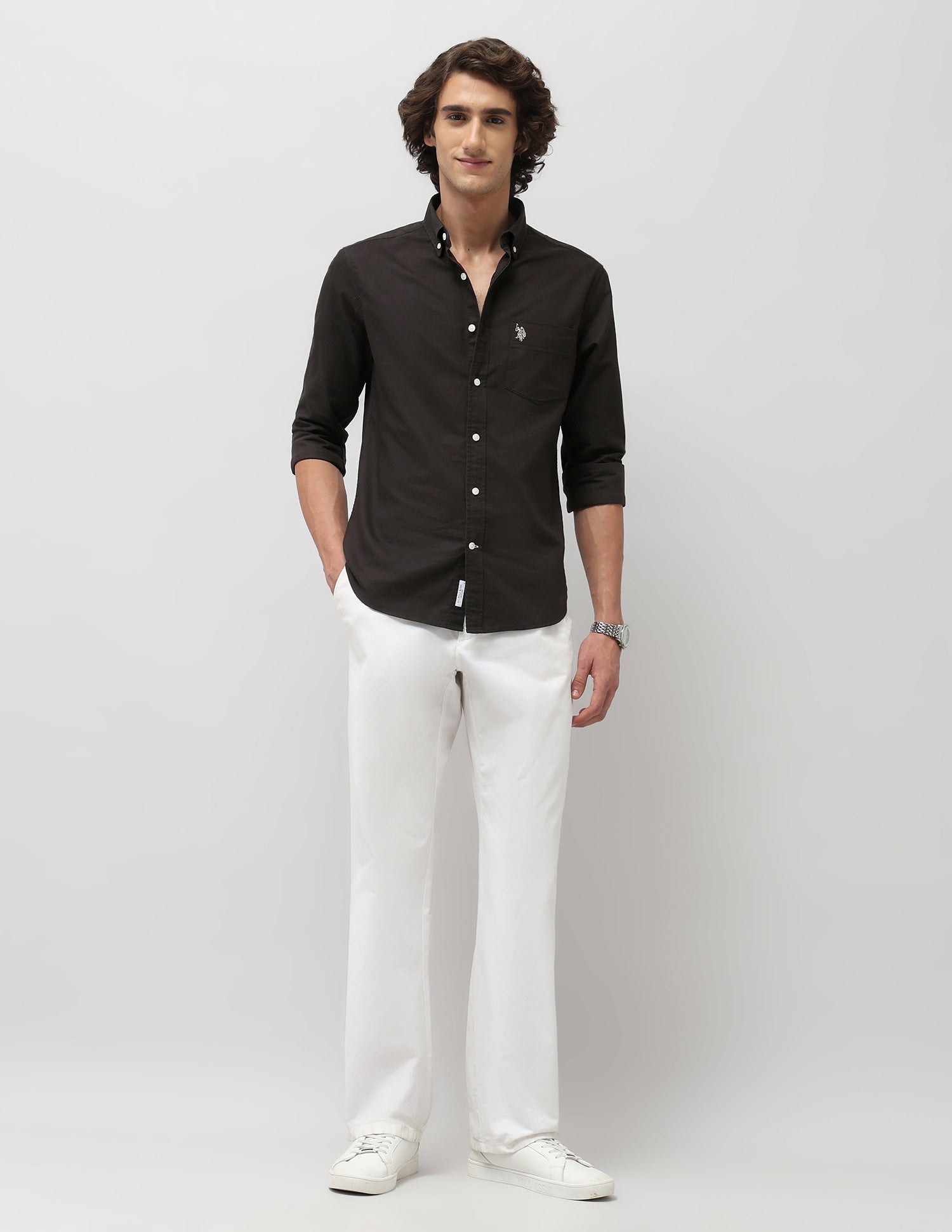 Tailored Fit Pure Cotton Shirt Black - U.S. Polo Assn. India | Large