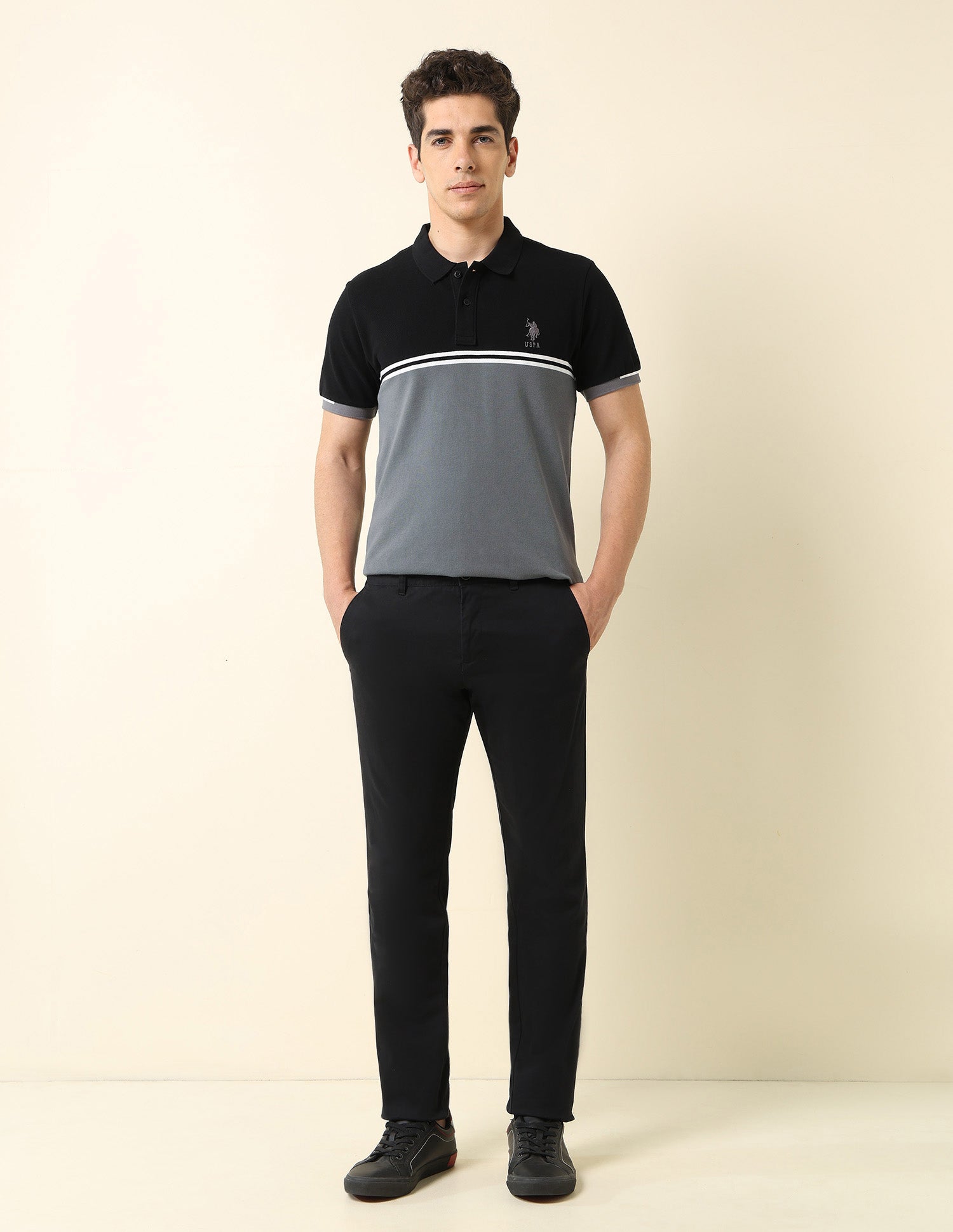 Colourblocked Modern Monochrome Polo Shirt Black - U.S. Polo Assn. India | Large