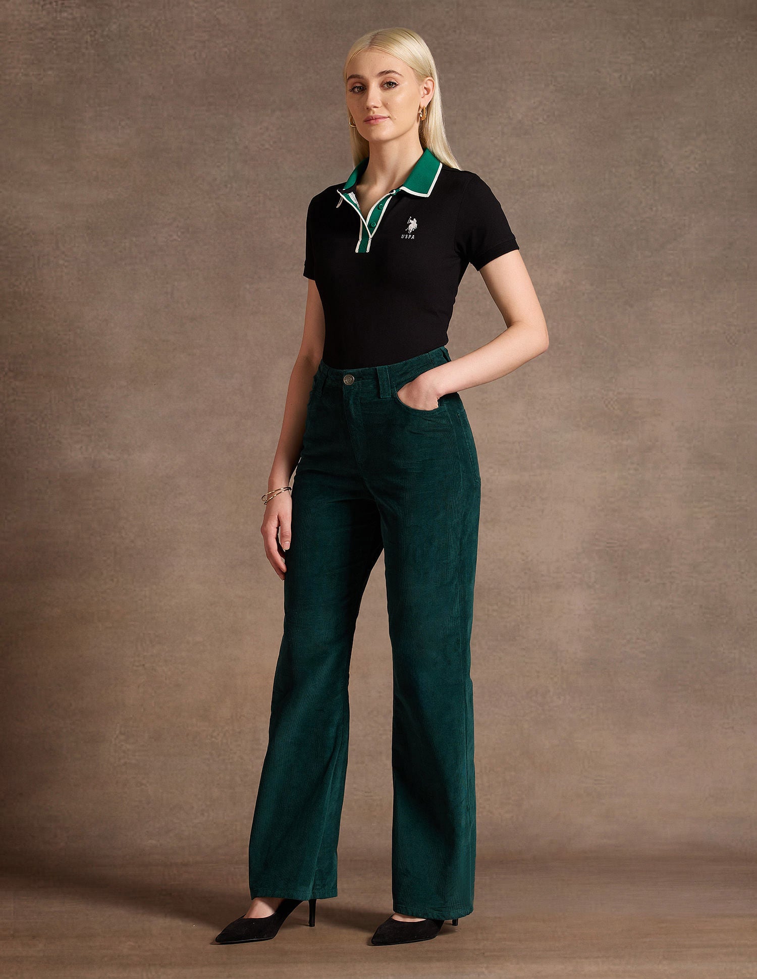 Contrast Collar Cotton Polo Shirt Black - U.S. POLO ASSN. | Large