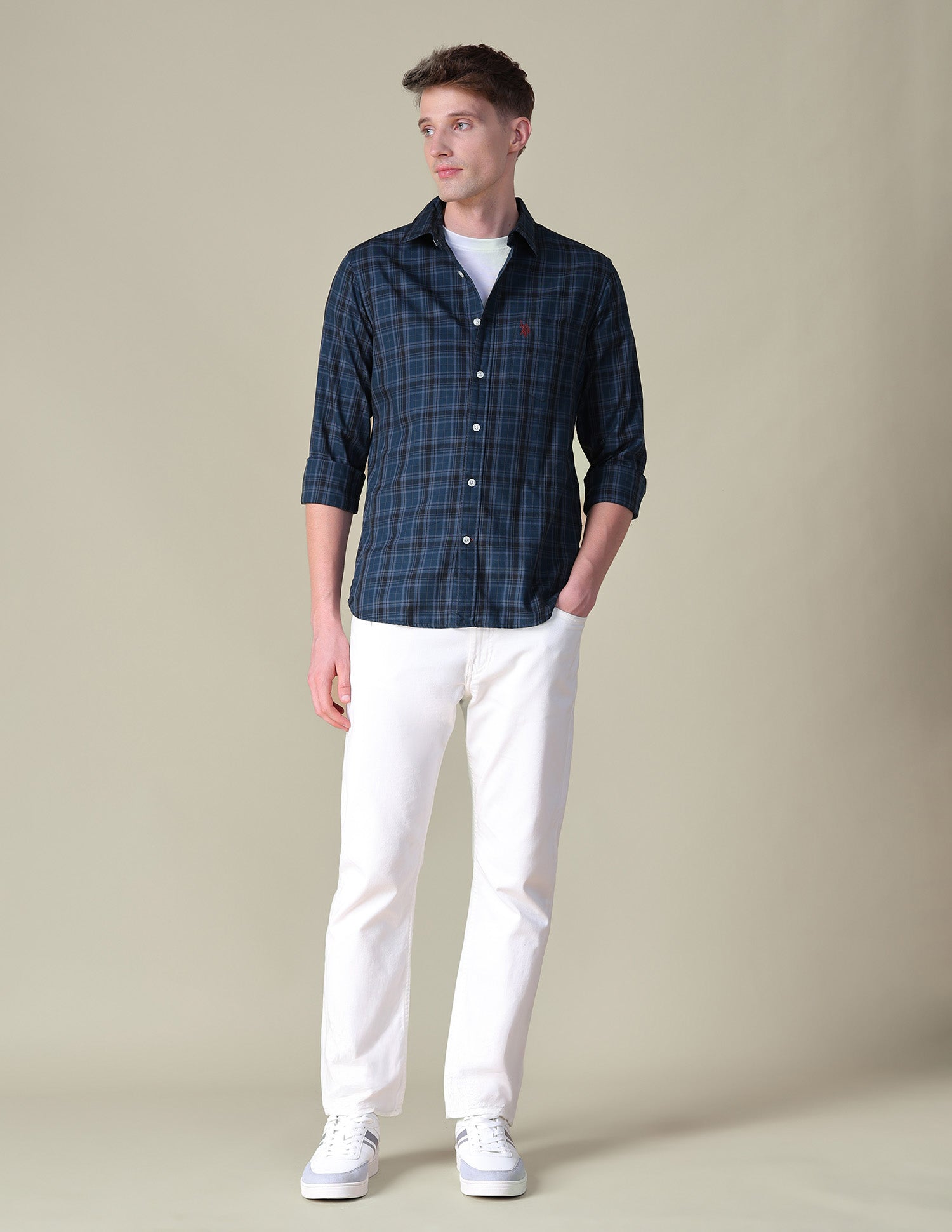 Tartan Checked Tailored Fit Shirt Teal - U.S. POLO ASSN. | Large