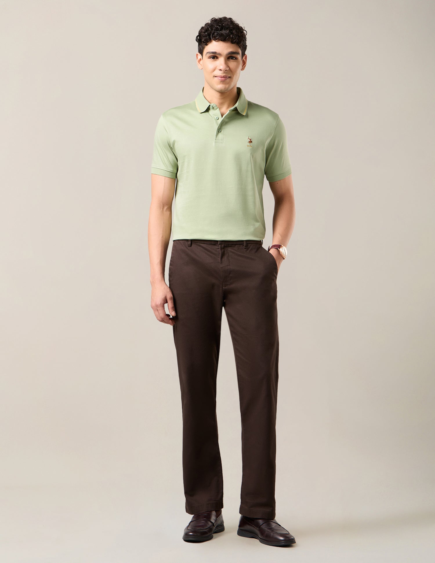 Solid Slim Fit Polo Shirt Light Green - U.S. Polo Assn. India | Large