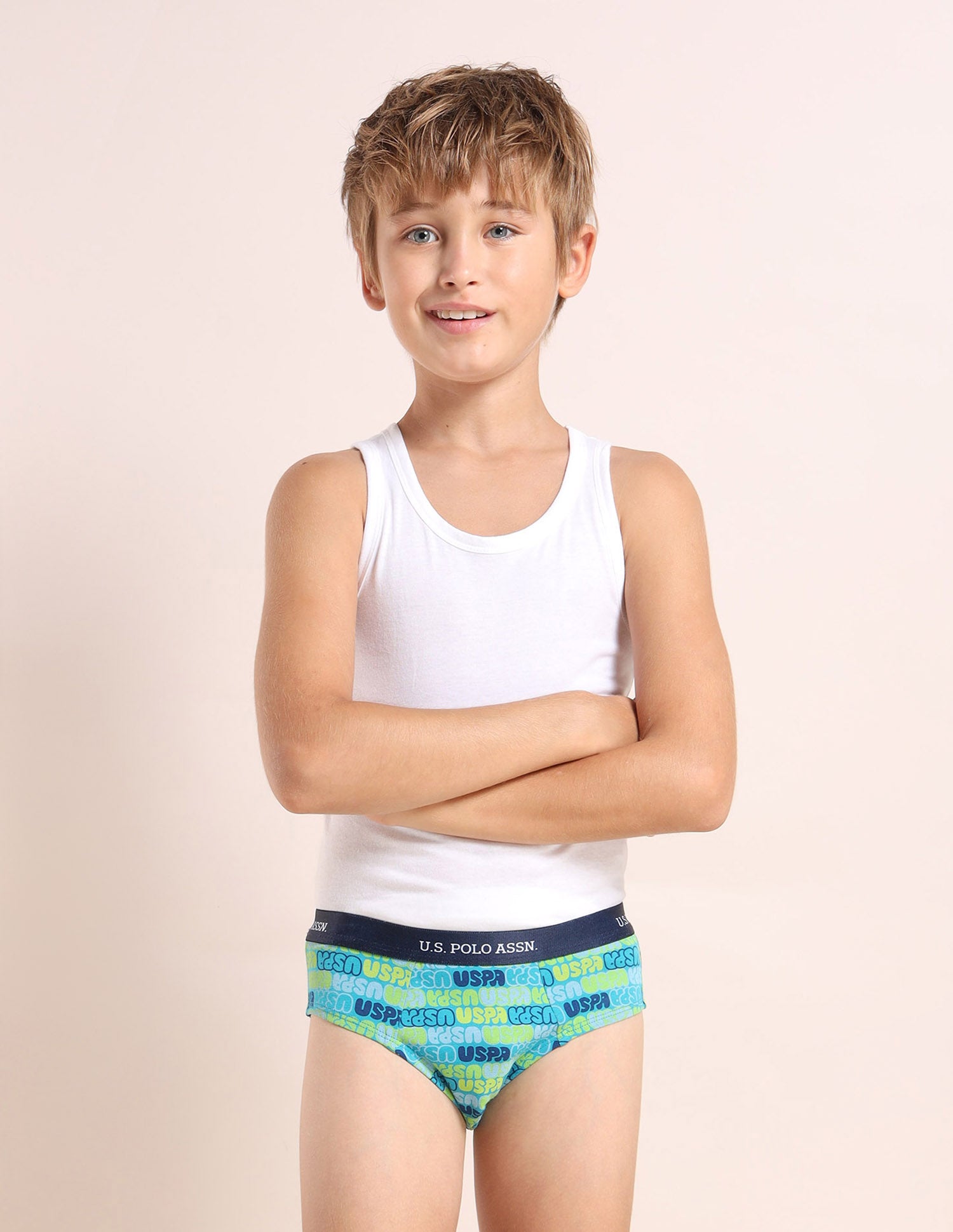 Boys Mid Rise Cotton Spandex Briefs - Pack Of 3 Grey, Blue and Green - U.S. POLO ASSN. | Large