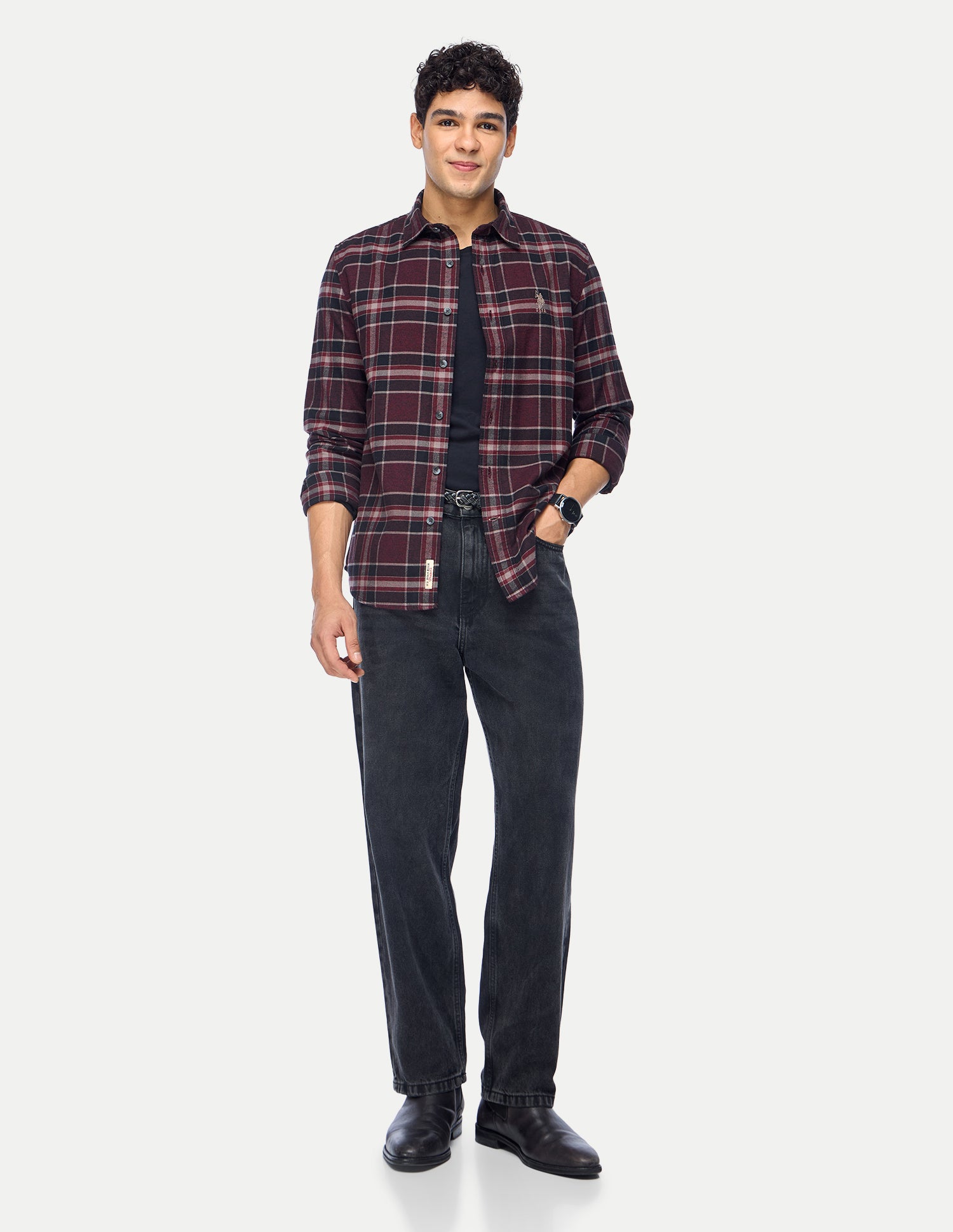Plaid Checked Twill Shirt Dark Wine - U.S. Polo Assn. India | Large
