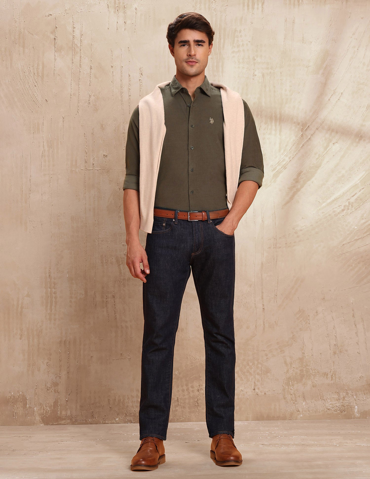 Corduroy Pure Cotton Shirt Olive - U.S. POLO ASSN. | Large